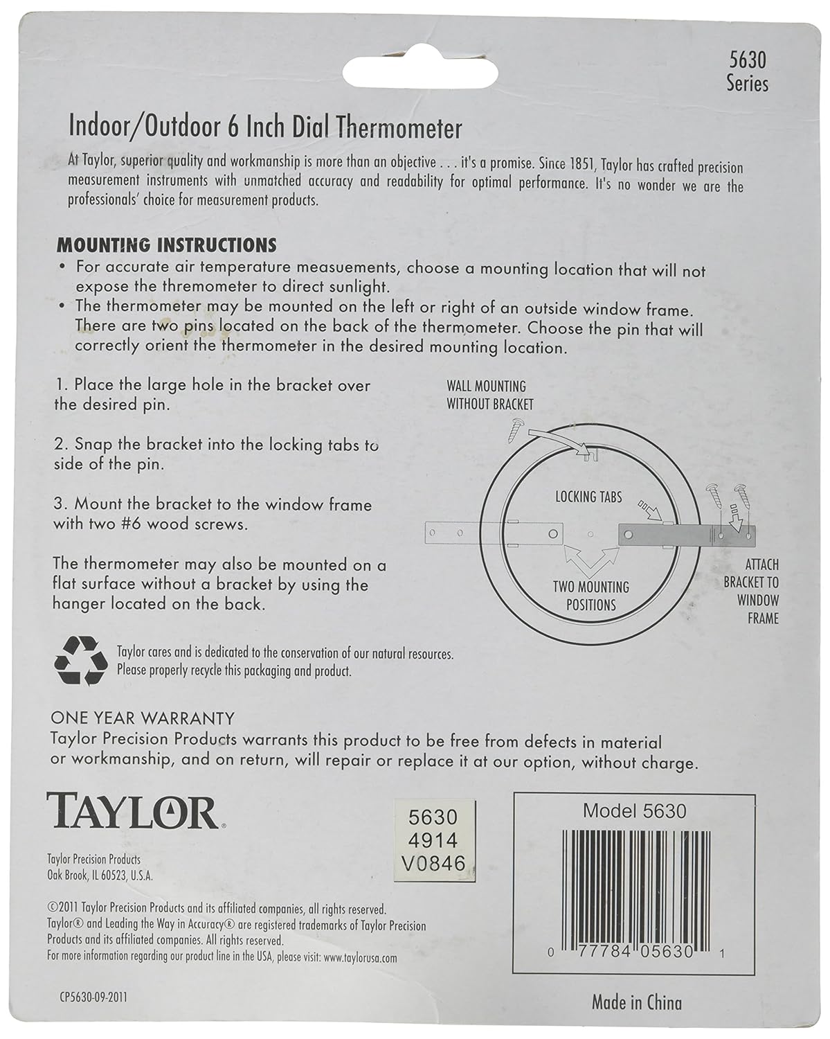 Taylor Precision 5630 6" Dial Thermometer