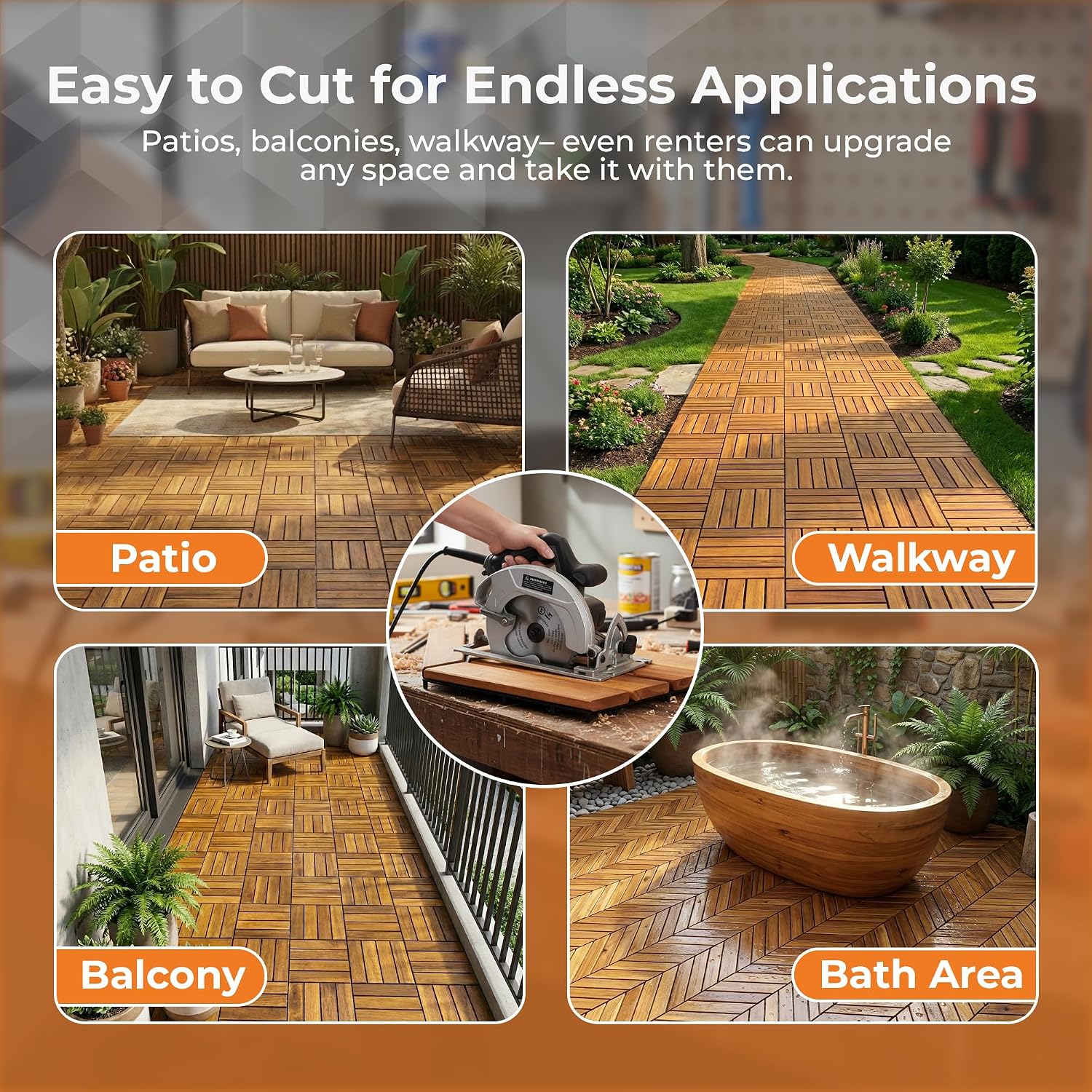 Majestick Goods 8-Pack Slat Acacia Wood Interlocking Deck Tiles