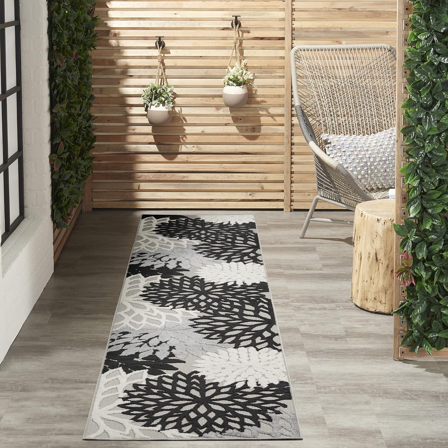 Nourison Home Aloha Indoor/Outdoor Black White 2'8" x 4' Area Rug, Tropical, Botanical, Easy Cleaning, Non Shedding, Bed Room, Living Room