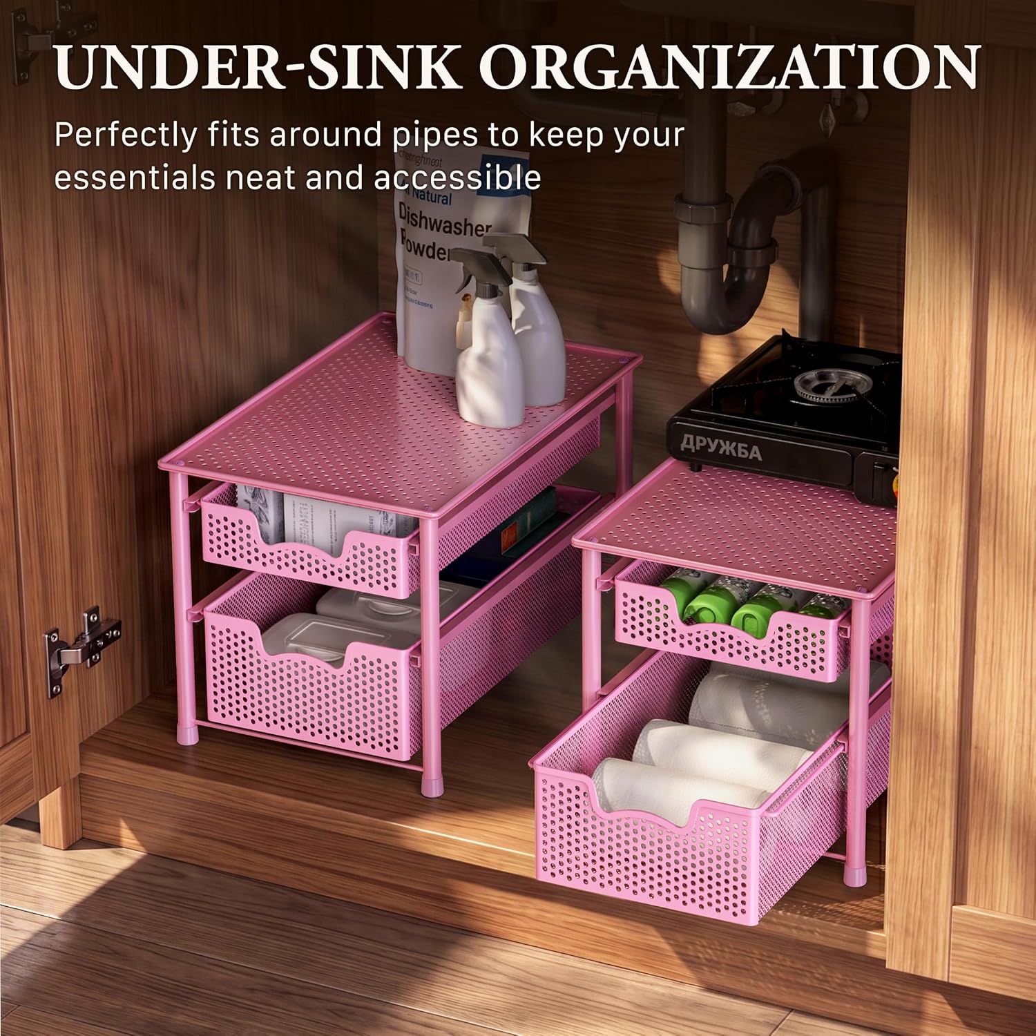 Simple Houseware Stackable 3 Tier Sliding Basket Organizer Drawer, Silver