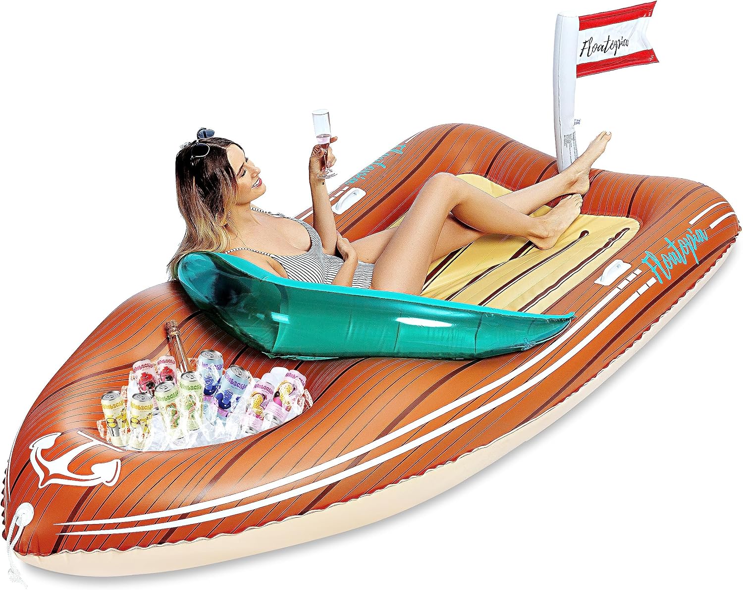 JOYIN Giant Boat Float with Cooler - Inflatable Boat Funny Pool Floats Raft with Reinforced Cooler