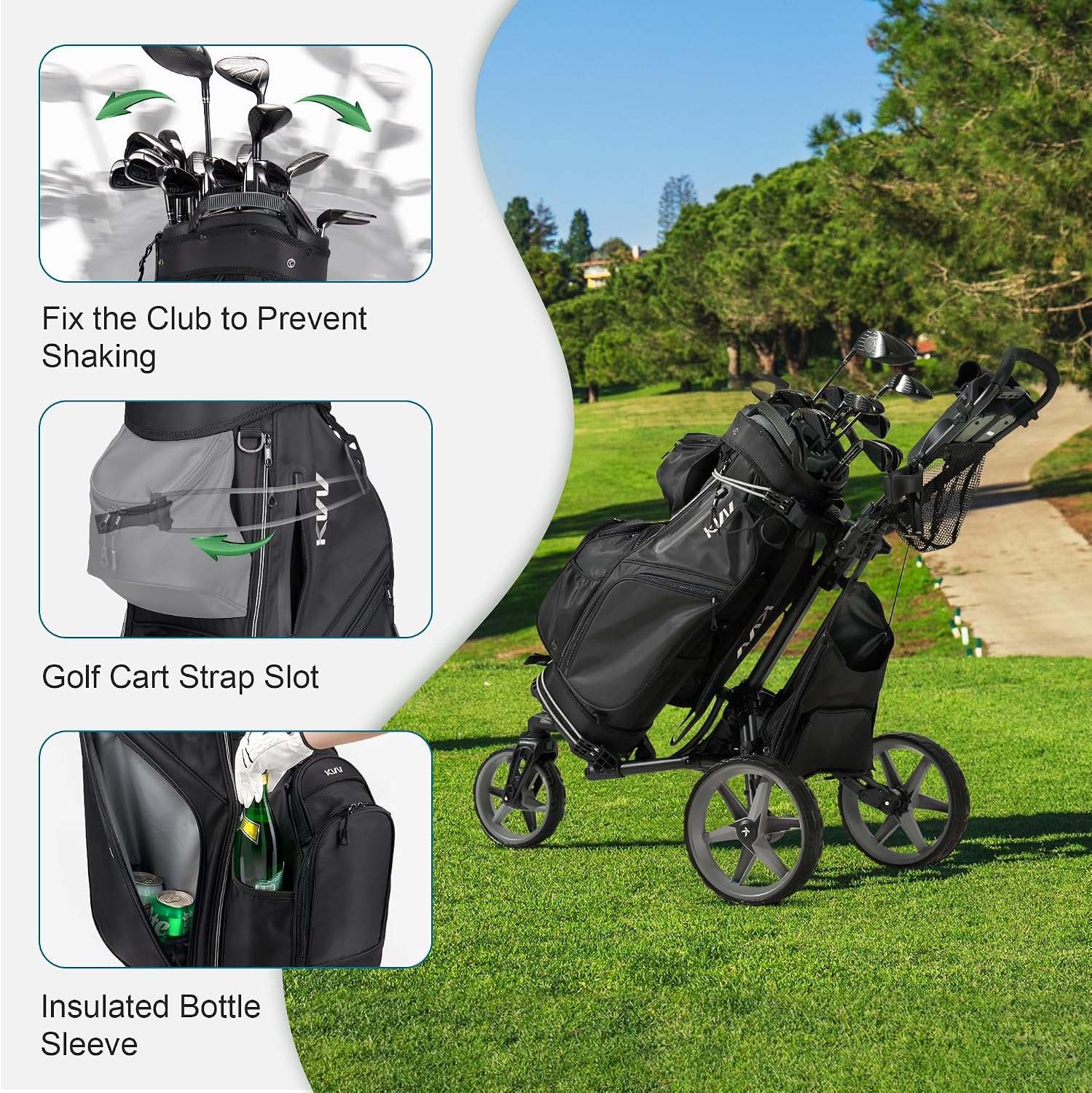 KVV Top-Moded Organizer Cart Bag, Premium Silent Golf Bag with Dual Handles, 14 Club Locking Slots for Men