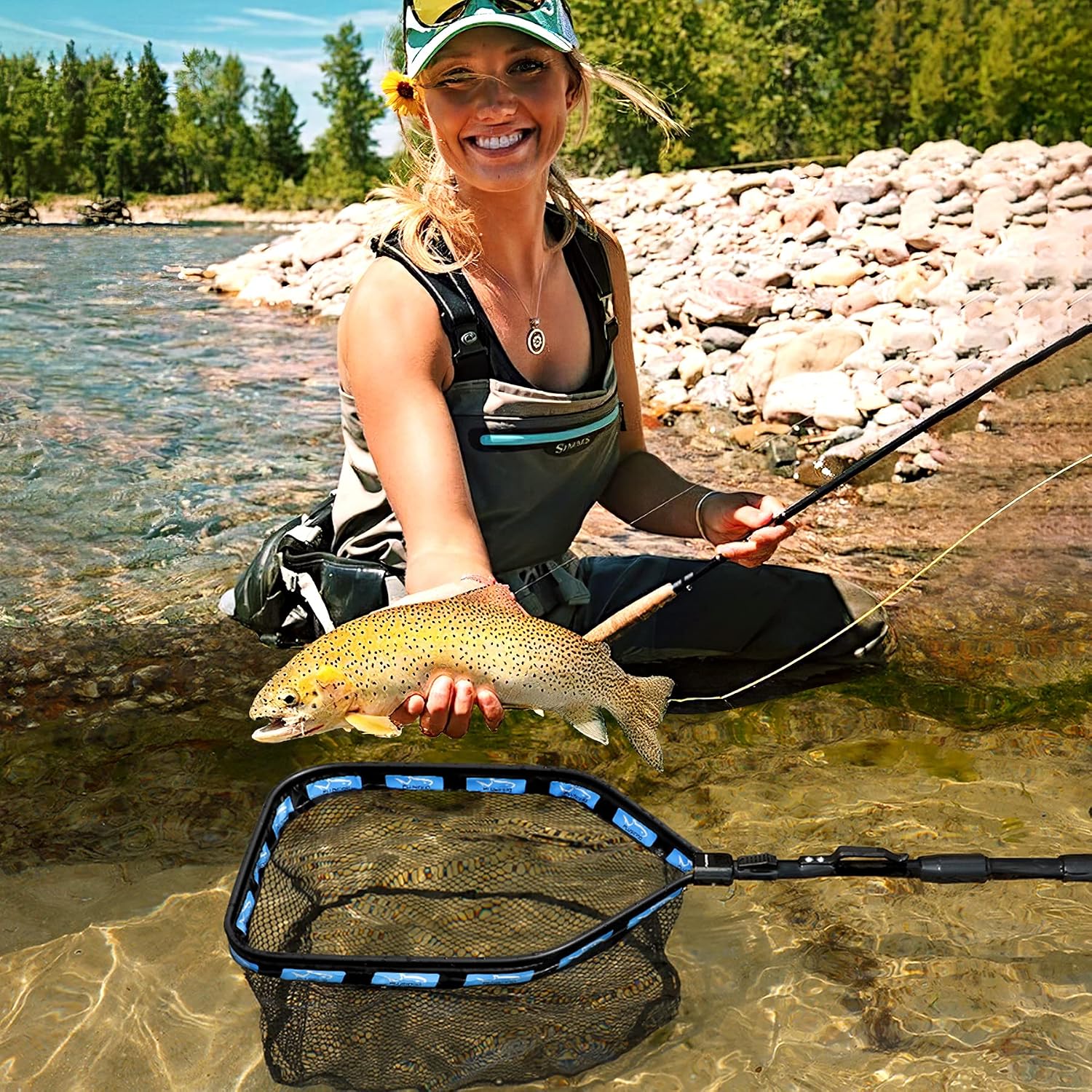 PLUSINNO Floating Fishing Net for Steelhead, Salmon, Fly, Kayak, Catfish, Bass, Trout Fishing