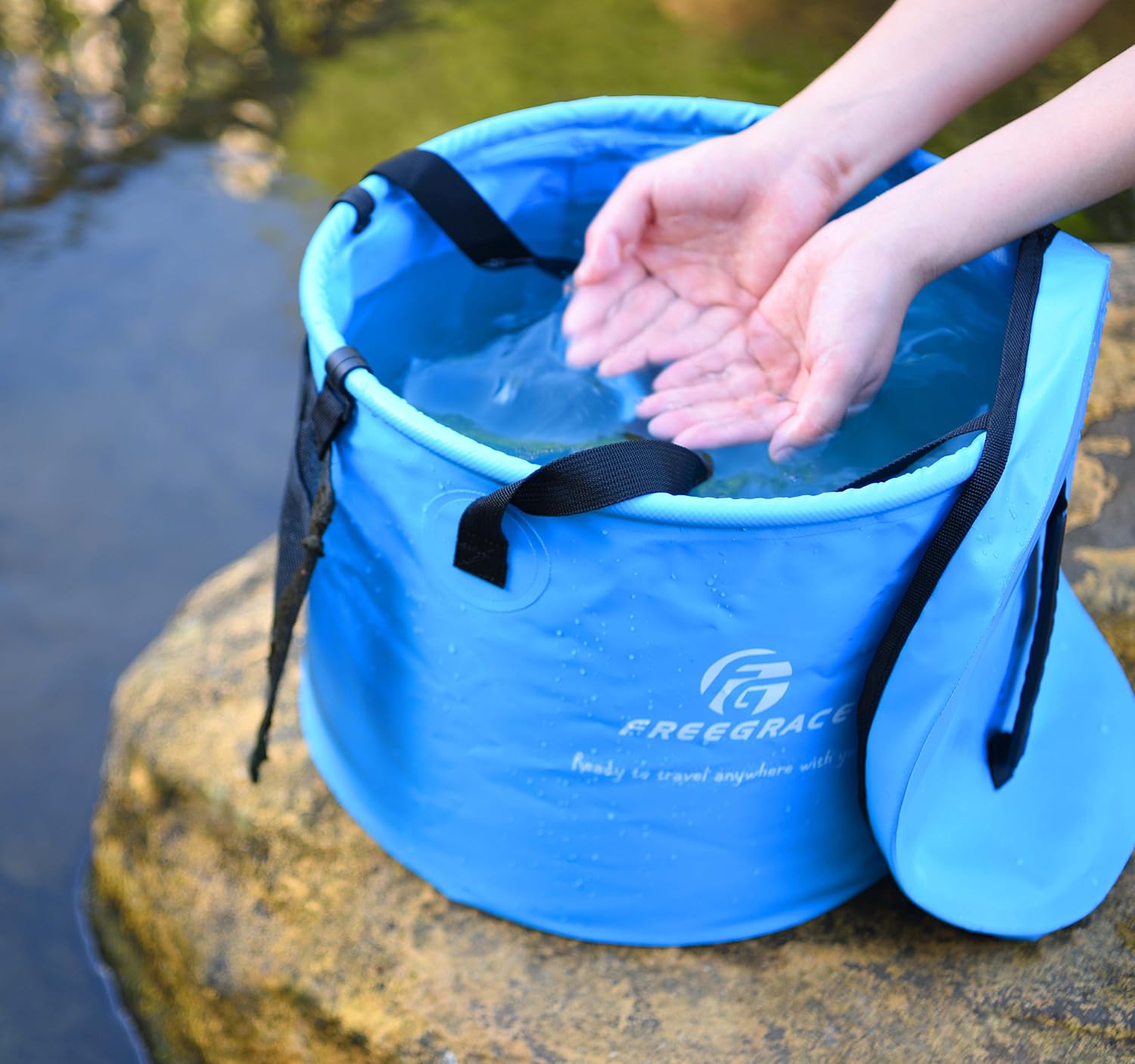 Freegrace Collapsible Bucket with Mesh Tool Pocket - 10L, 16L & 23L Portable Folding Water Container - Heavy Duty 500D Tarpaulin, BPA-Free Wash Basin for Camping, Fishing, RV, and Car Washing