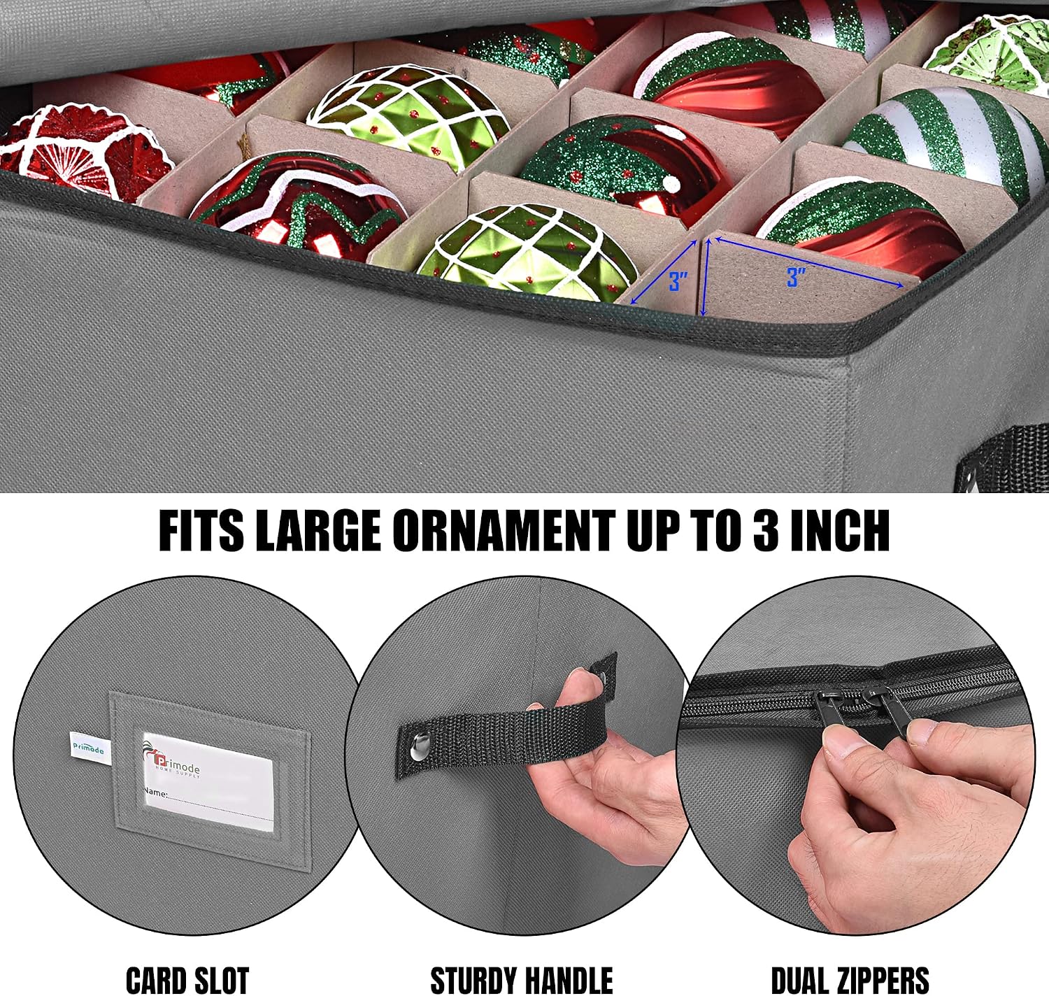 Christmas Ornament Storage Box, 4 Individual Trays Xmas Storage Container, Fits 64 Ornaments Decoration Balls, Constructed of Durable Polyester Material (Red)