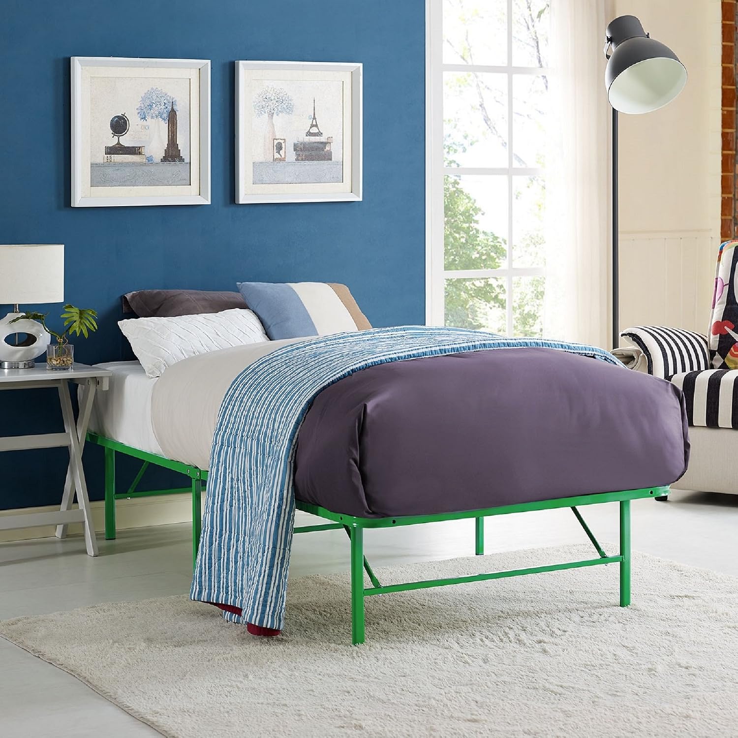Modway Horizon Queen Bed Frame In Gray - Replaces Box Spring - Folding Metal Mattress Bed Frame