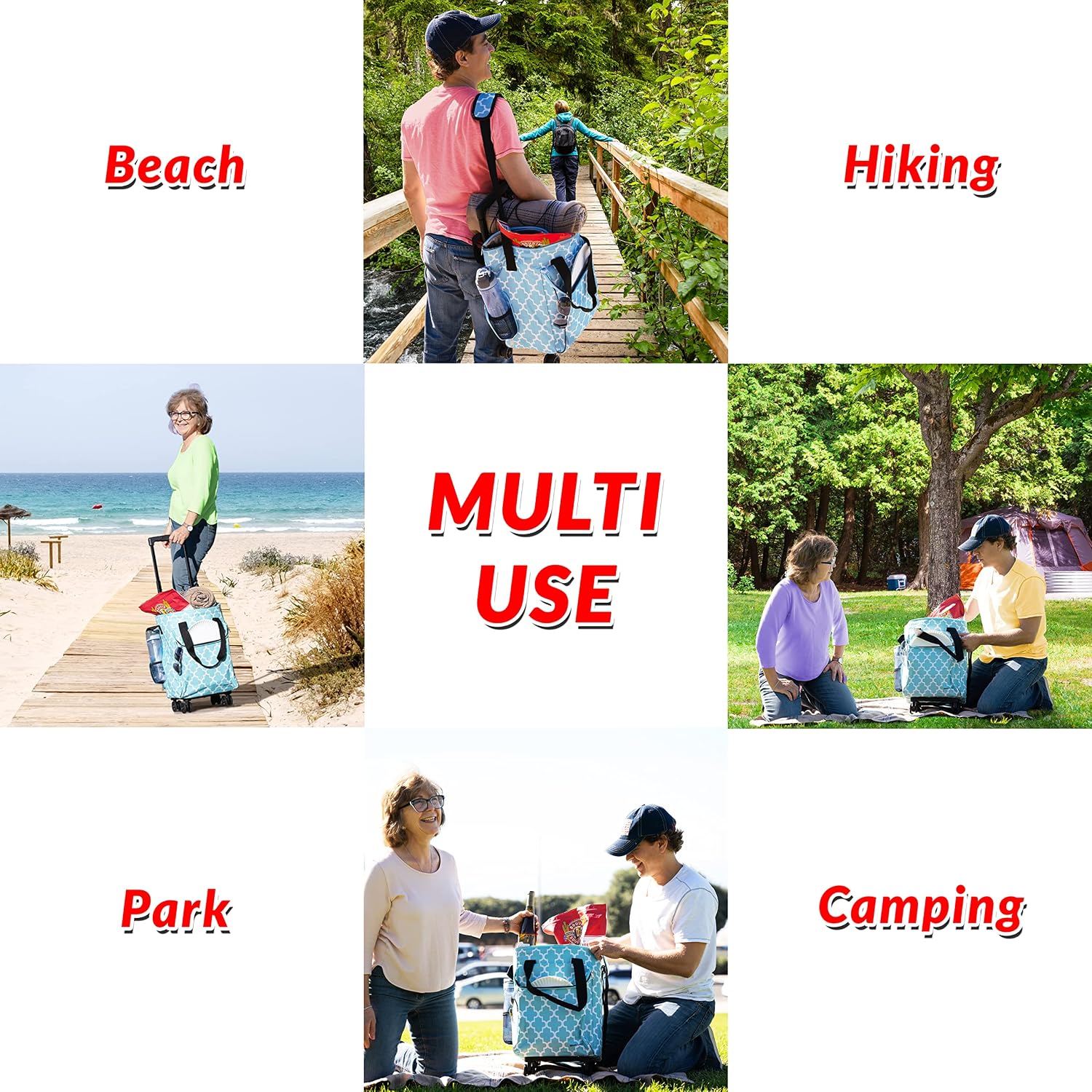 Ultra Compact Cooler Smart Cart with Wheels - Collapsible Insulated Cooler Bag - Foldable Travel Cooler 36 Cans - Leak Proof Trolley - Black