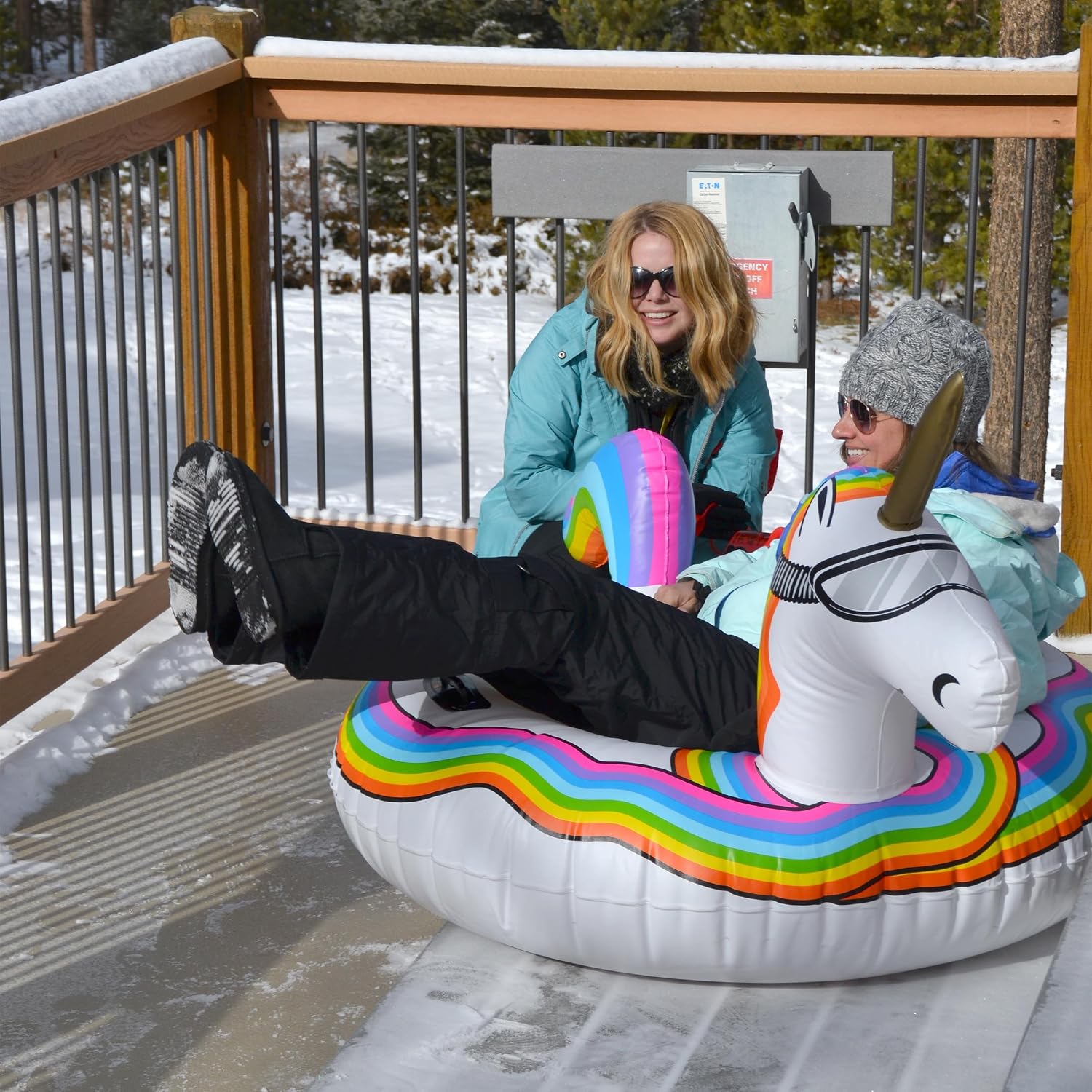 GoFloats Winter Snow Tubes - Choose from Unicorn, Disney's Frozen, Ice Dragon, Polar Bear, Penguin, Flamingo - Inflatable Sled for Kids and Adults