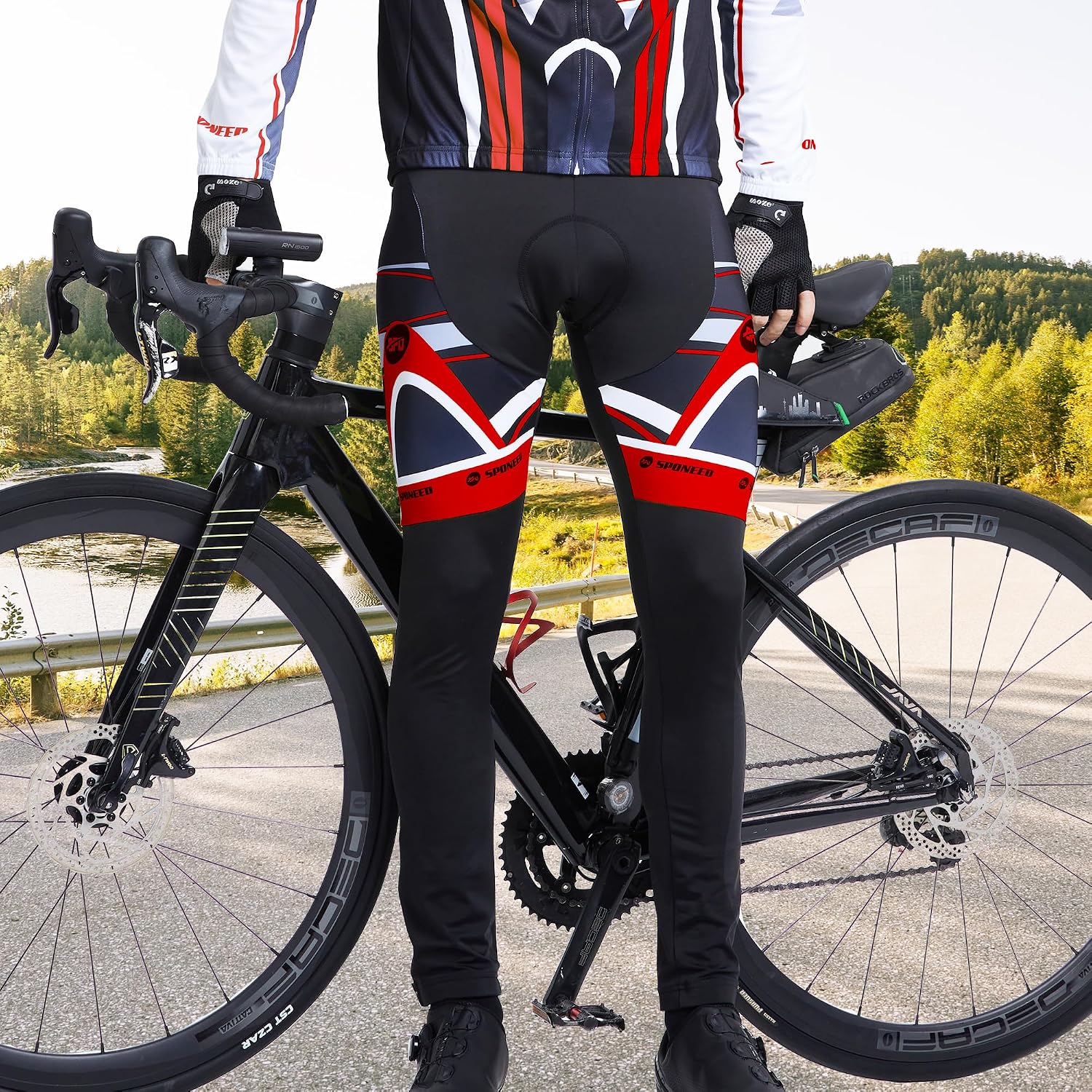 sponeed Cycling Clothes for Men Long Sleeve Mountain Bike Road Bicycle Shirt Jerseys Padded Pants Biking Outfits
