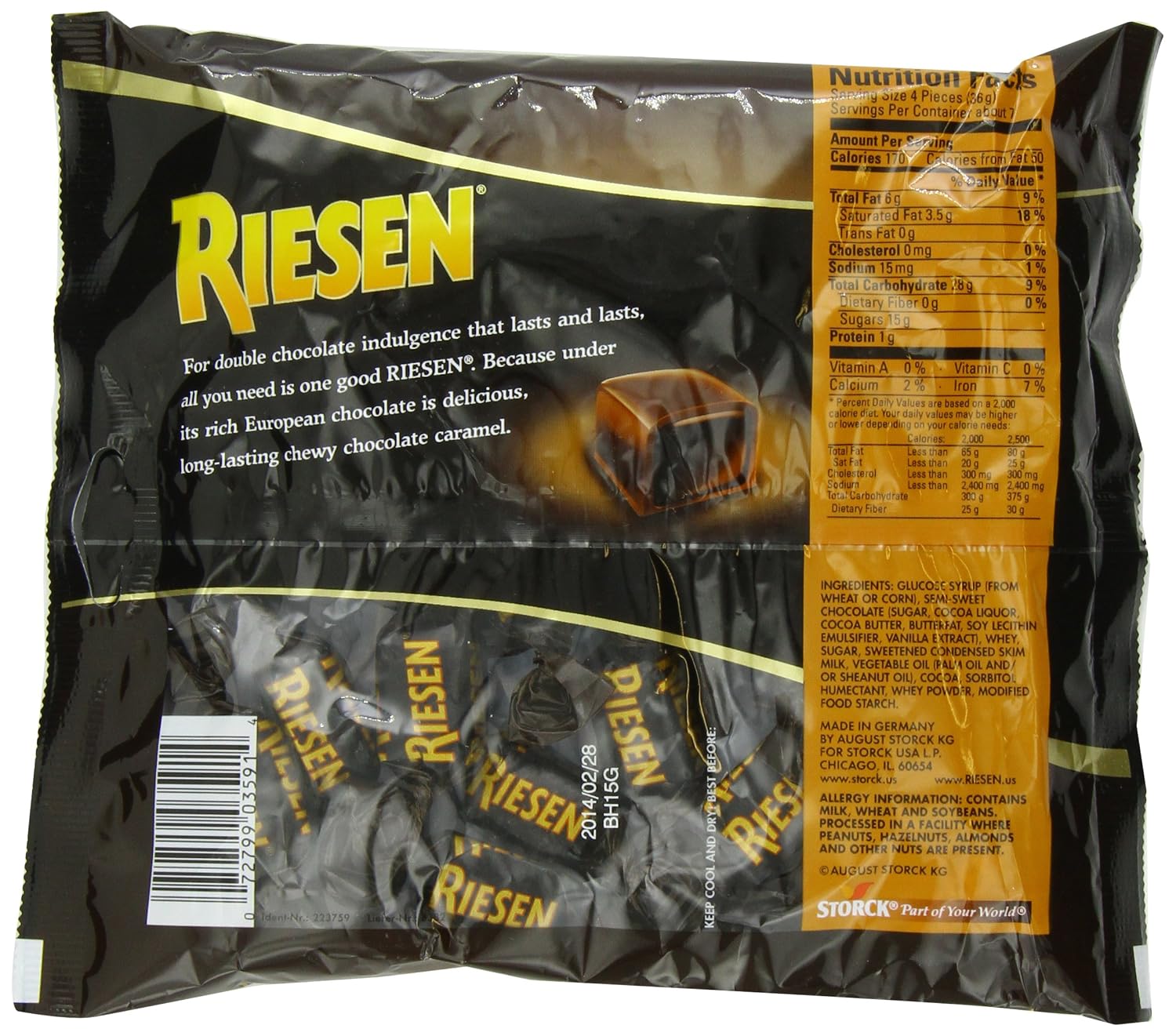 Riesen Dark Chocolate Covered Caramel Candies - Individually Wrapped Soft & Chewy Candy Pieces, 45% Cacao, European Dark Chocolate - 30 oz Bulk Bag (Pack of 1)