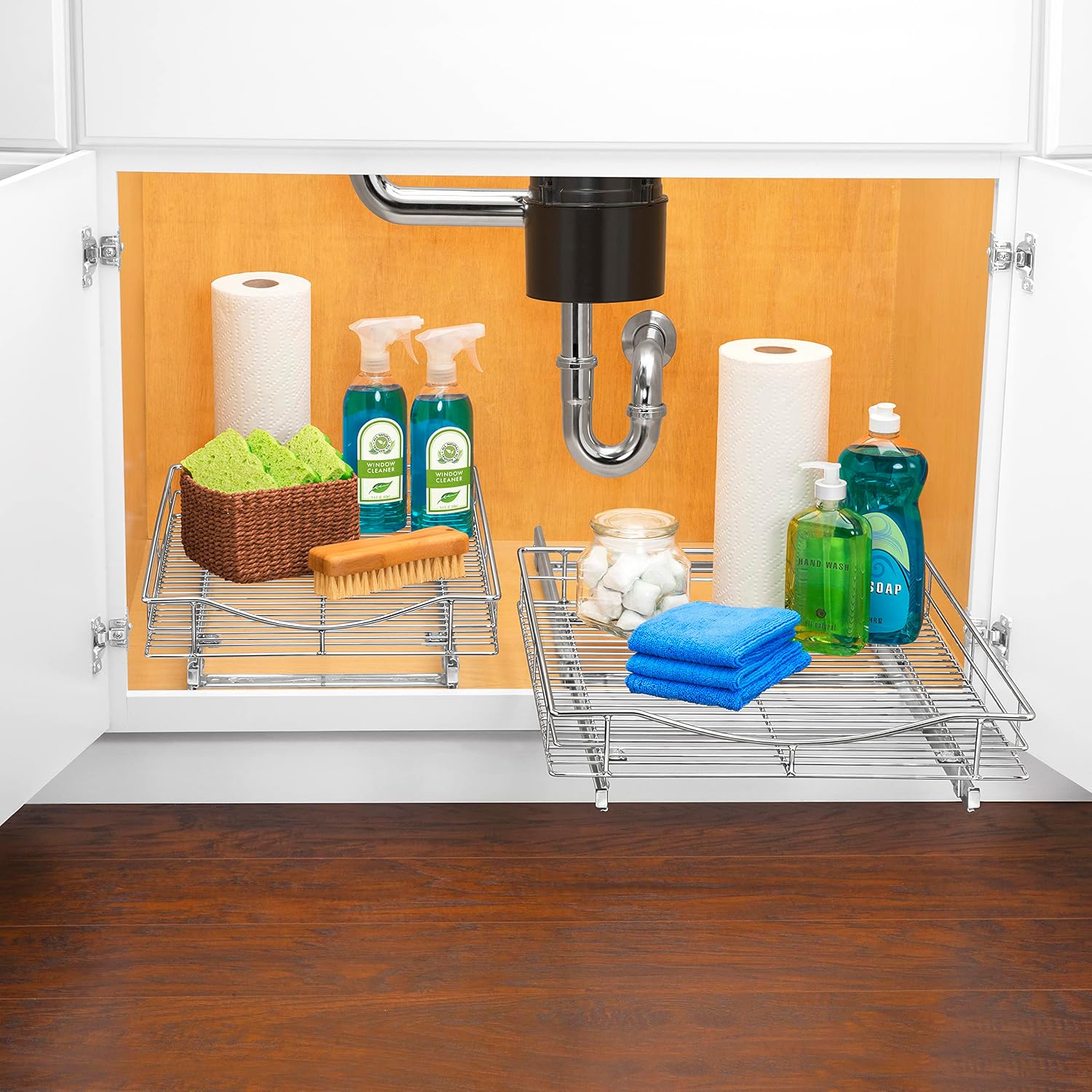 LYNK PROFESSIONAL® Pull Out Cabinet Organizer, Kitchen Slide Out Drawer | 11W x 21D Chrome cabinet pull-out shelves with 3/4-extension glides create easy-access storage for cookware and pantry items
