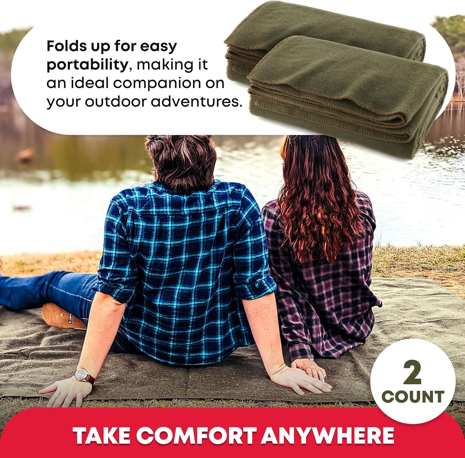 Olive Drab Green Warm Fire Retardant Blanket, 66" x 90" (80% Wool)-US Military Style
