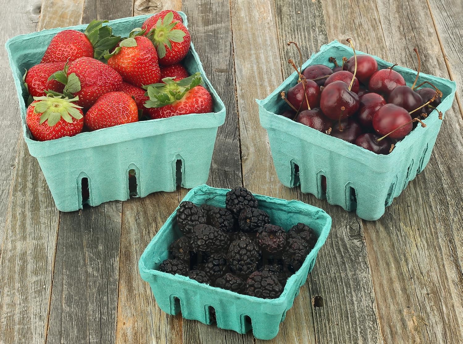 MT Products Green Berry Basket 1 Quart - Molded Pulp Fiber Vented Produce Basket (Pack of 15) - Made in the USA