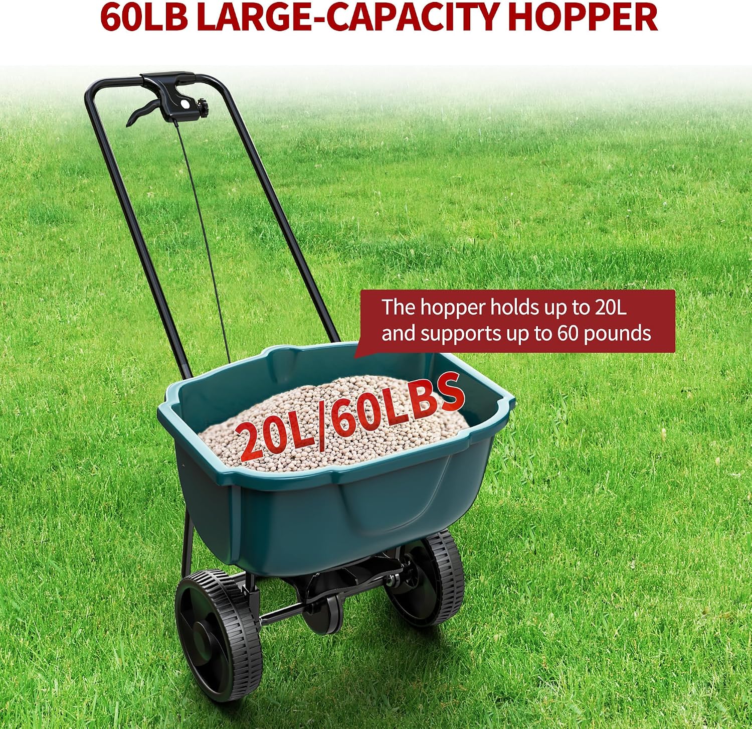 YITAMOTOR 60 lb Walk Behind Lawn Garden Spreader for Seeds Fertilizer | Push Broadcast Spreader for Garden Grass with Easy to Use Flow Control