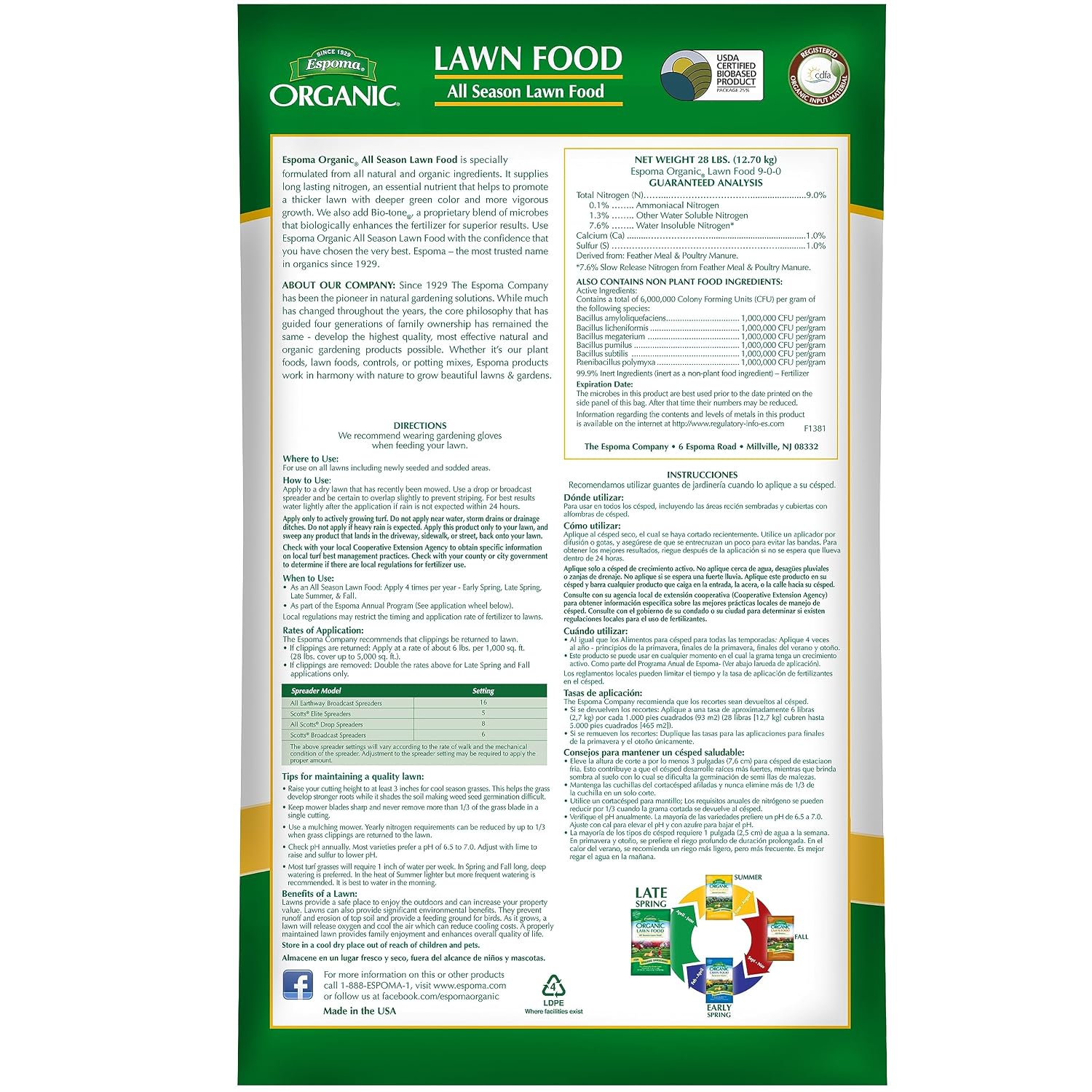 Espoma EOLF28 Organic All Season Lawn Food, 28-Pound