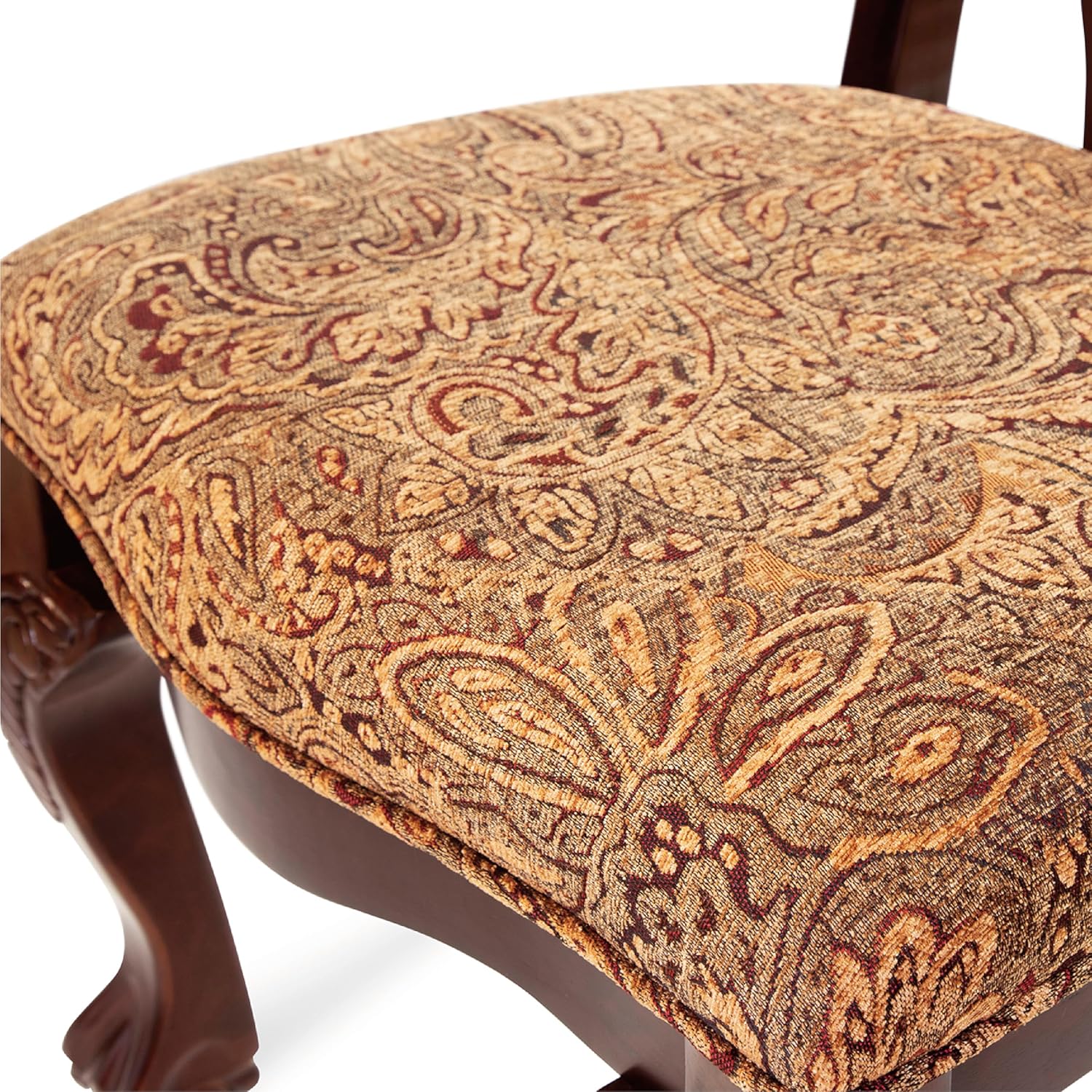 Furniture of America Madeline Traditional Solid Wood Kitchen and Dining Room Chairs Set of 2 with Pattern Fabric Upholstered, Antique Padded Side Seat