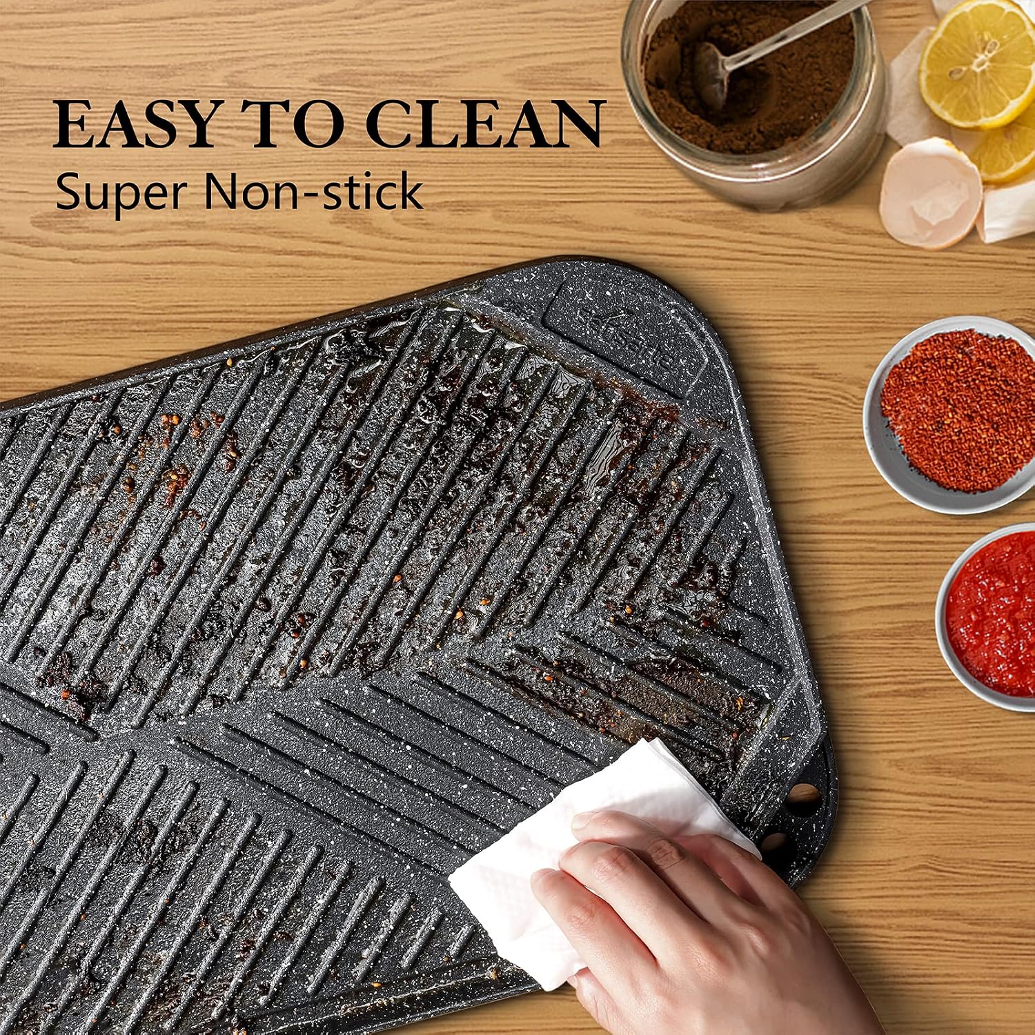 SENSARTE Nonstick Griddle Grill Pan, Pro-Grid Reversible Grill & Griddle Pan, Two Burner Cast Aluminum
