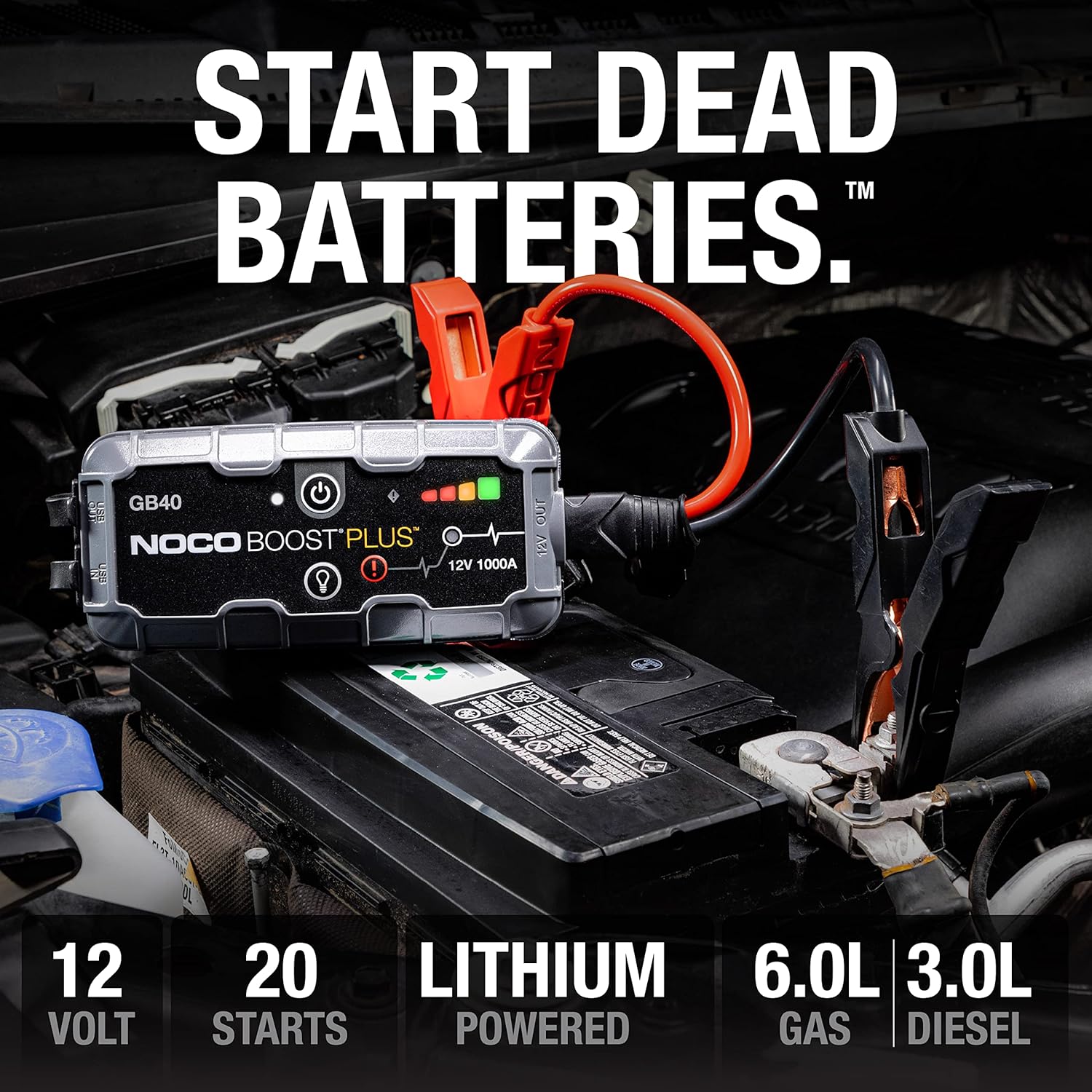 NOCO Boost GB40 12V 1000A UltraSafe Portable Lithium Jump Starter | Spark-Proof & Reverse Polarity Protection, For Car, Truck, Motorcycle, SUV, Boat