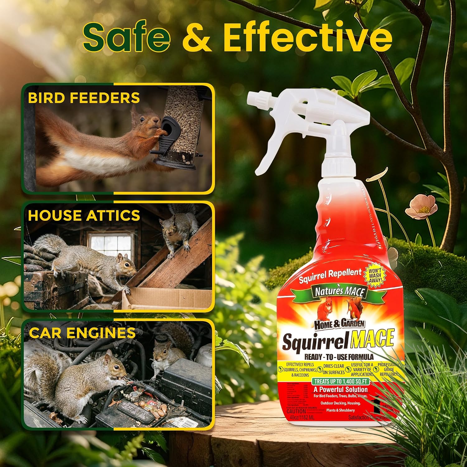Nature's Mace Squirrel Mace Repellent 40 oz Spray | Squirrel and Chipmunk Repellent, Keep Squirrels Out of Your Garden, Attic, Bird Feeders, Fruit Trees, Plants, Potted Plants.