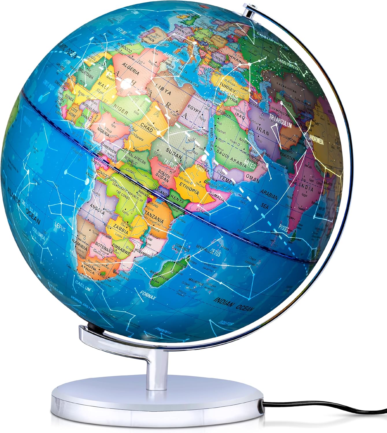 SMART WALLABY 9" Illuminated Educational Kids World Globe + STEM Flags & Countries Interactive Card Game. 3 in 1 Children Desktop Spinning Earth