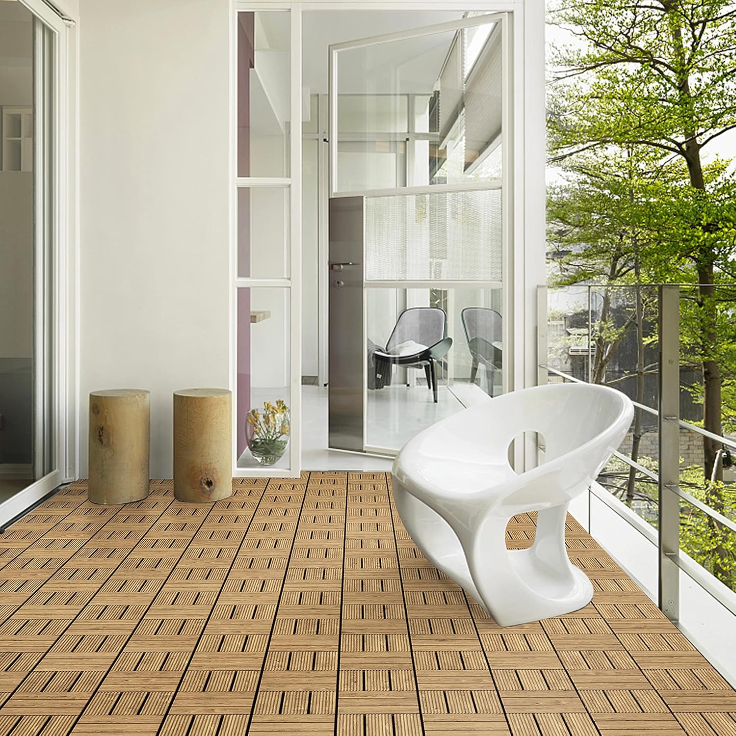 Topeakmart 27PCS Interlocking Deck Tiles 12x12 Patio Flooring, Brown
