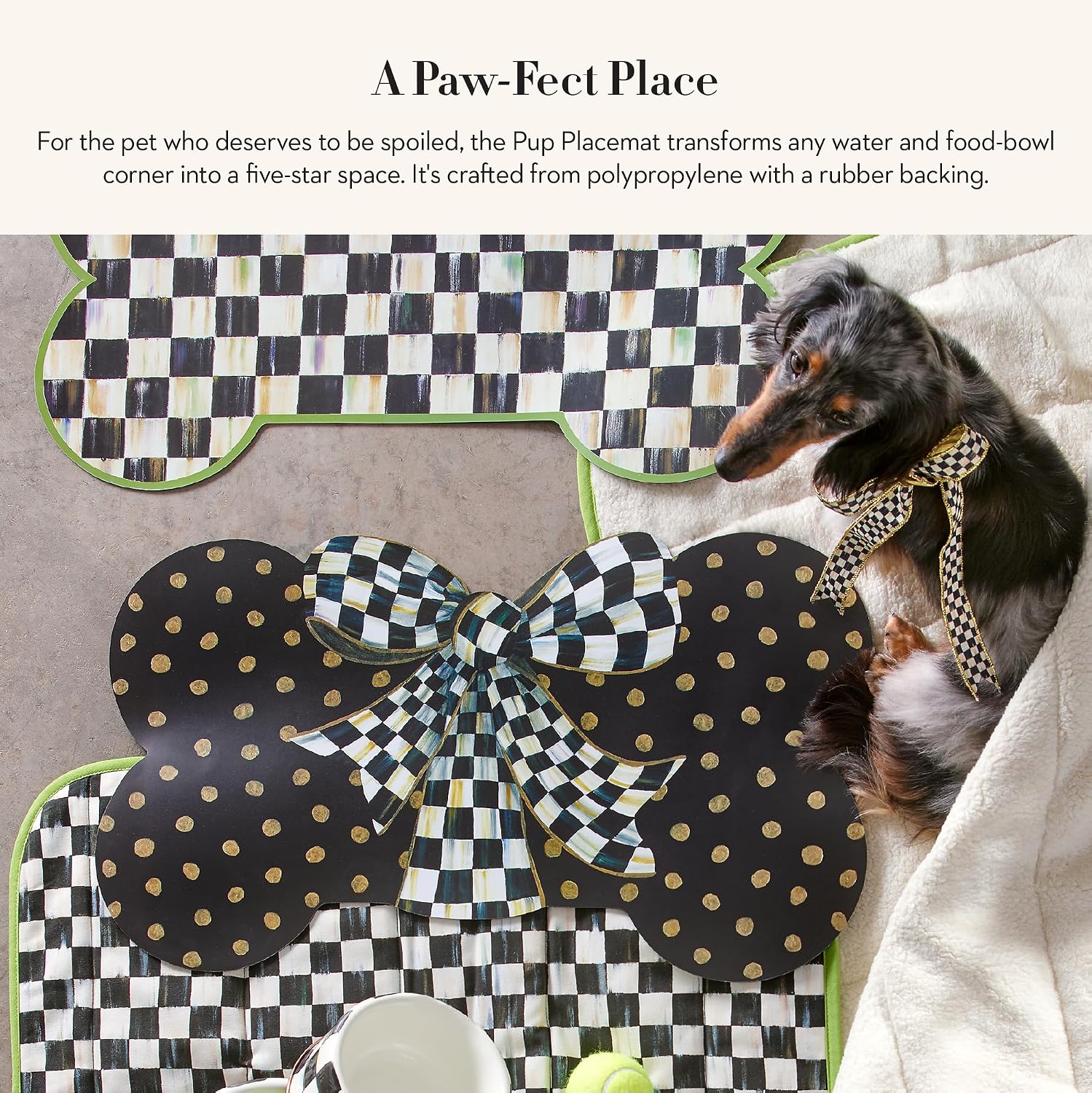 MACKENZIE-CHILDS Pup Placemat, Black-and-White Courtly Bow
