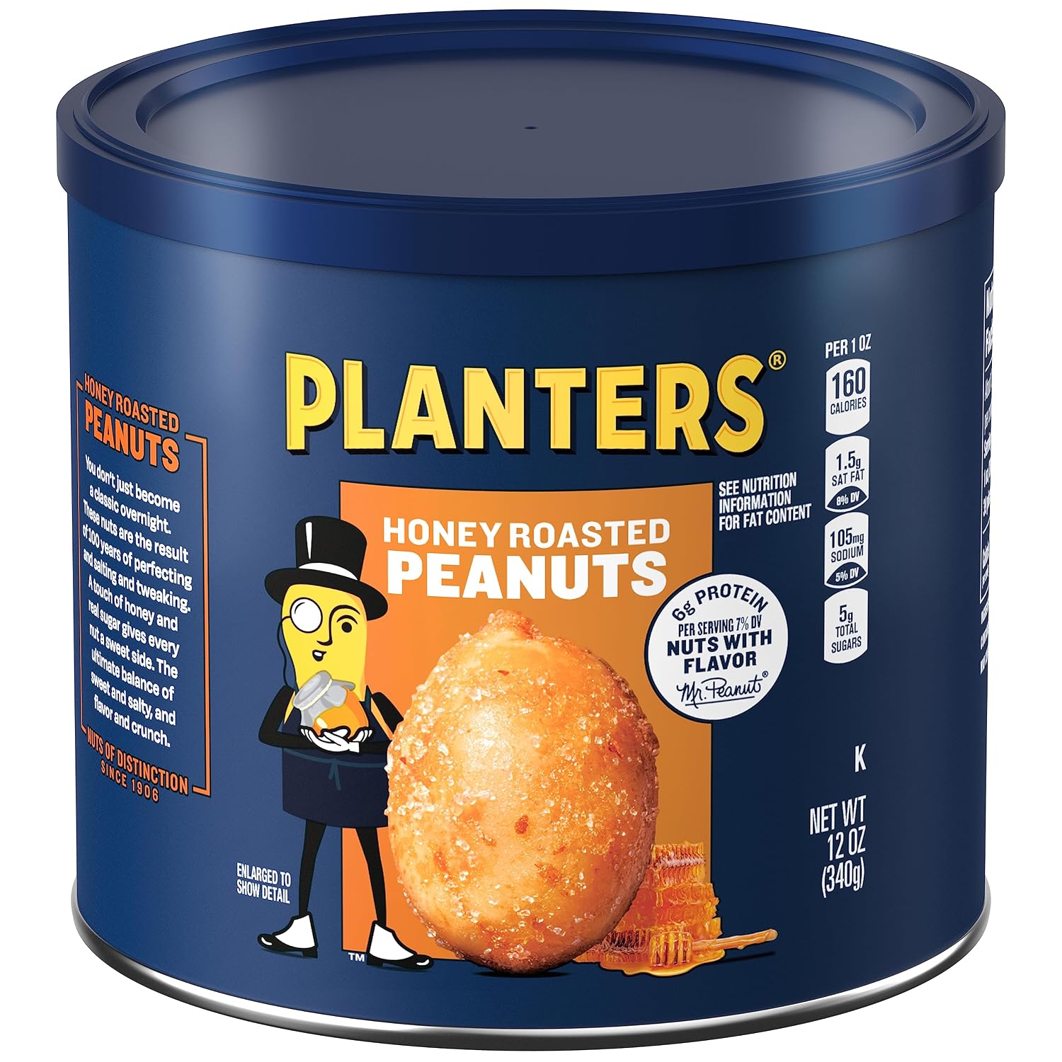 PLANTERS Salted Peanuts, Plant Based Protein Snacks, 12 Oz (1 Ct) | Roasted Salted Nuts. Resealable Canister. Snacks for Adults. Party Mix, Party Snacks