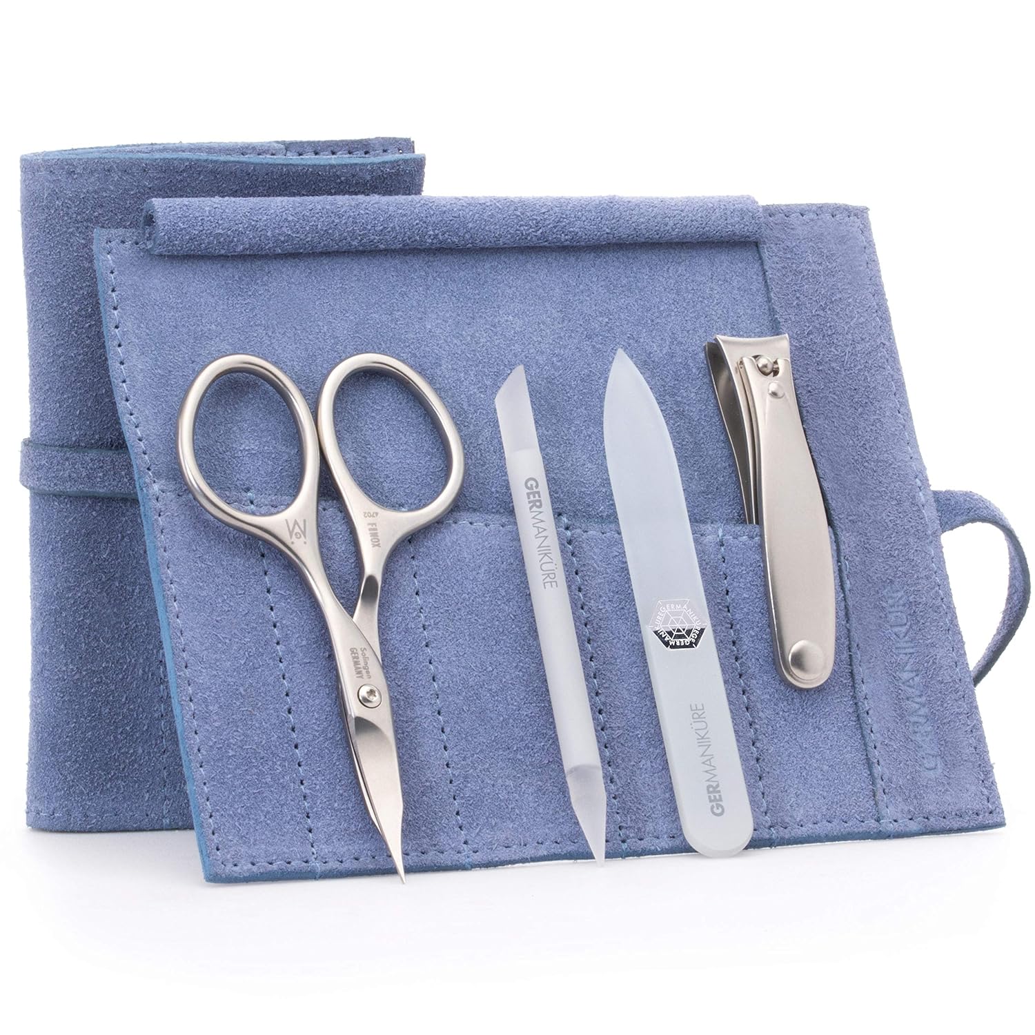 GERMANIKURE 4pc Manicure Nail Care Kit, Solingen Germany, Yellow Suede Roll