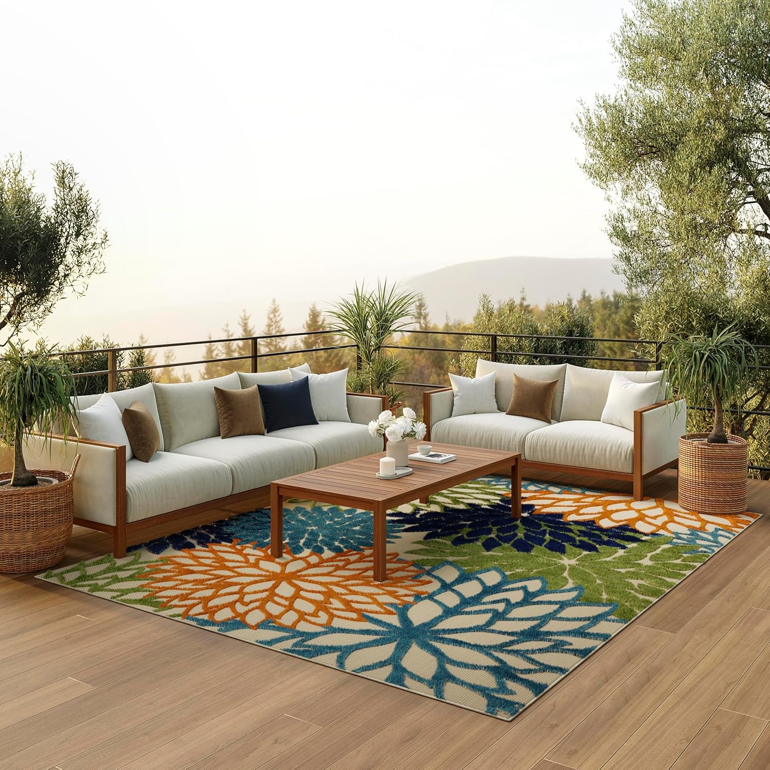 Nourison Home Aloha Indoor/Outdoor Black White 2'8" x 4' Area Rug, Tropical, Botanical, Easy Cleaning, Non Shedding, Bed Room, Living Room