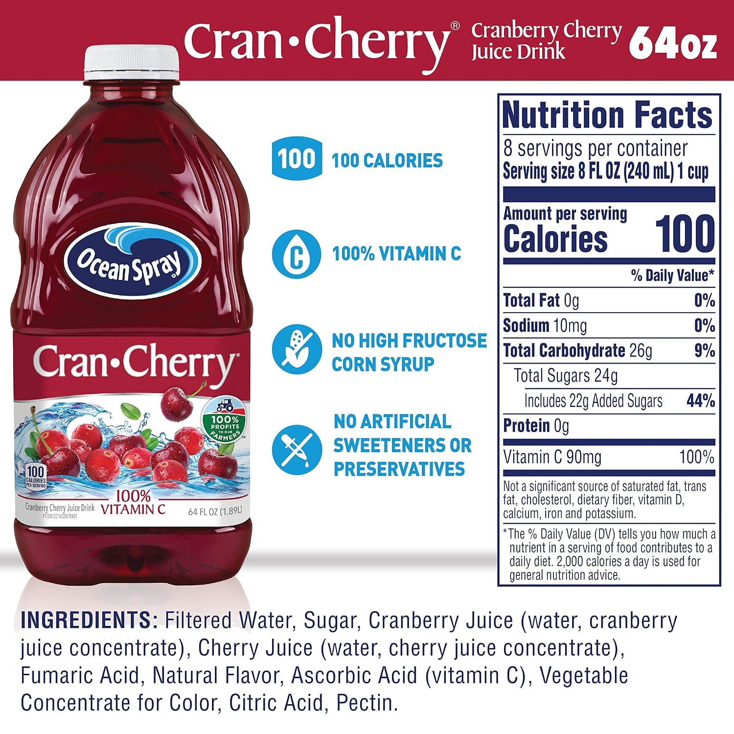 Ocean Spray® Cran-Apple™ Juice Drink, 64 Ounce Bottle, 8 Count | Ocean Spray® Cran-Apple™ Juice Drink, Made with Real Fruit Juice, 64 Fluid Ounce Bottle
