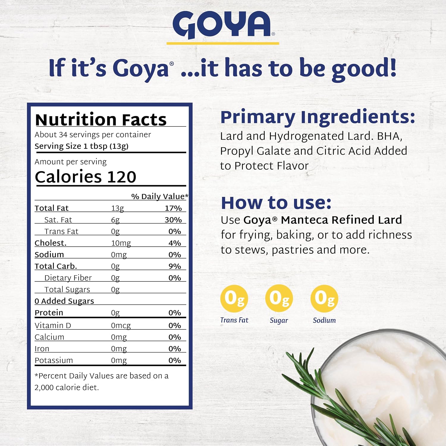 Goya Manteca Lard for Cooking and Baking, Rich Flavor for Tamales, 1 Pound | 1 Pound Tub, Premium Pork Fat, Rich Flavor for Tamales, Empanadas, And Pastries, Enjoy Any Time of Day, For Any Occasion