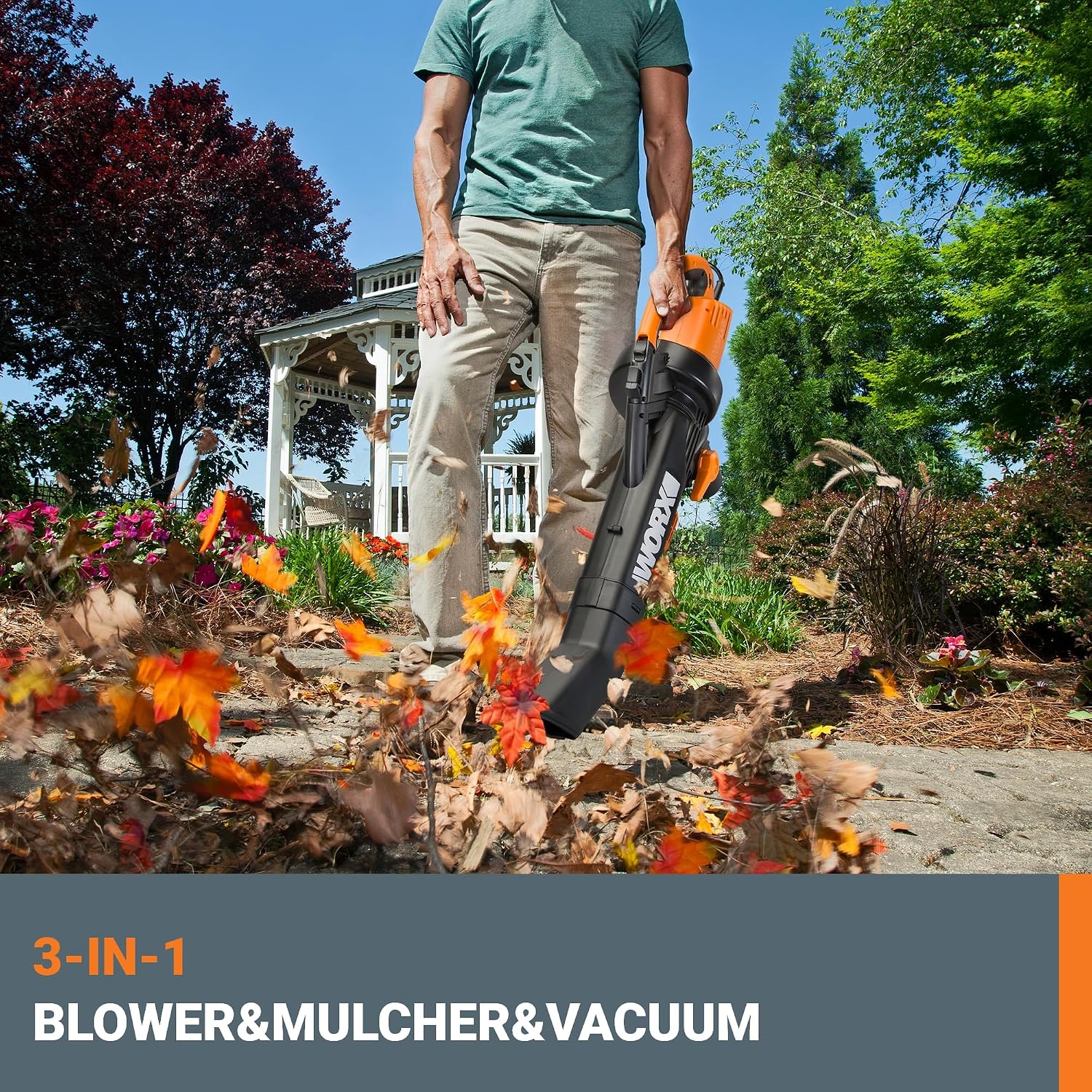 WORX Trivac 3-in-1 Electric Leaf Blower/Leaf Vacuum/Leaf Mulcher, WG509 | 350CFM & 210MPH Airflow, 18:1 Mulch Ratio for Efficient Leaf Removal, Corded