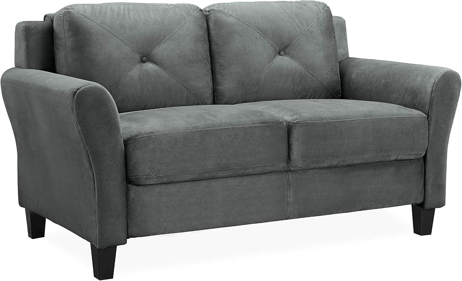 Studio Living Harrington 57.9" Loveseat, Transitional Modern, Pocket Coil Comfort, Easy Assembly, Microfiber Fabric, Dark Grey