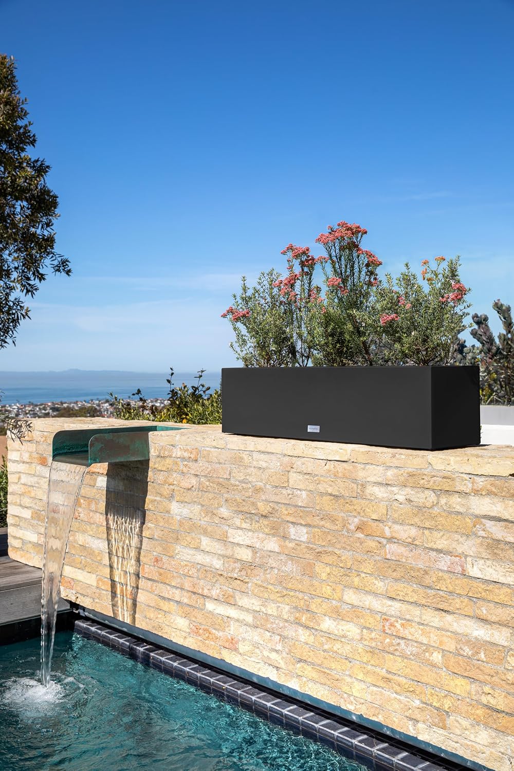Veradek Block Series Trough Planter - Rectangular Outdoor Window Box | Made From Durable Plastic With Double-Walled Construction. Modern Patio/Tabletop Décor for Plants and Flowers