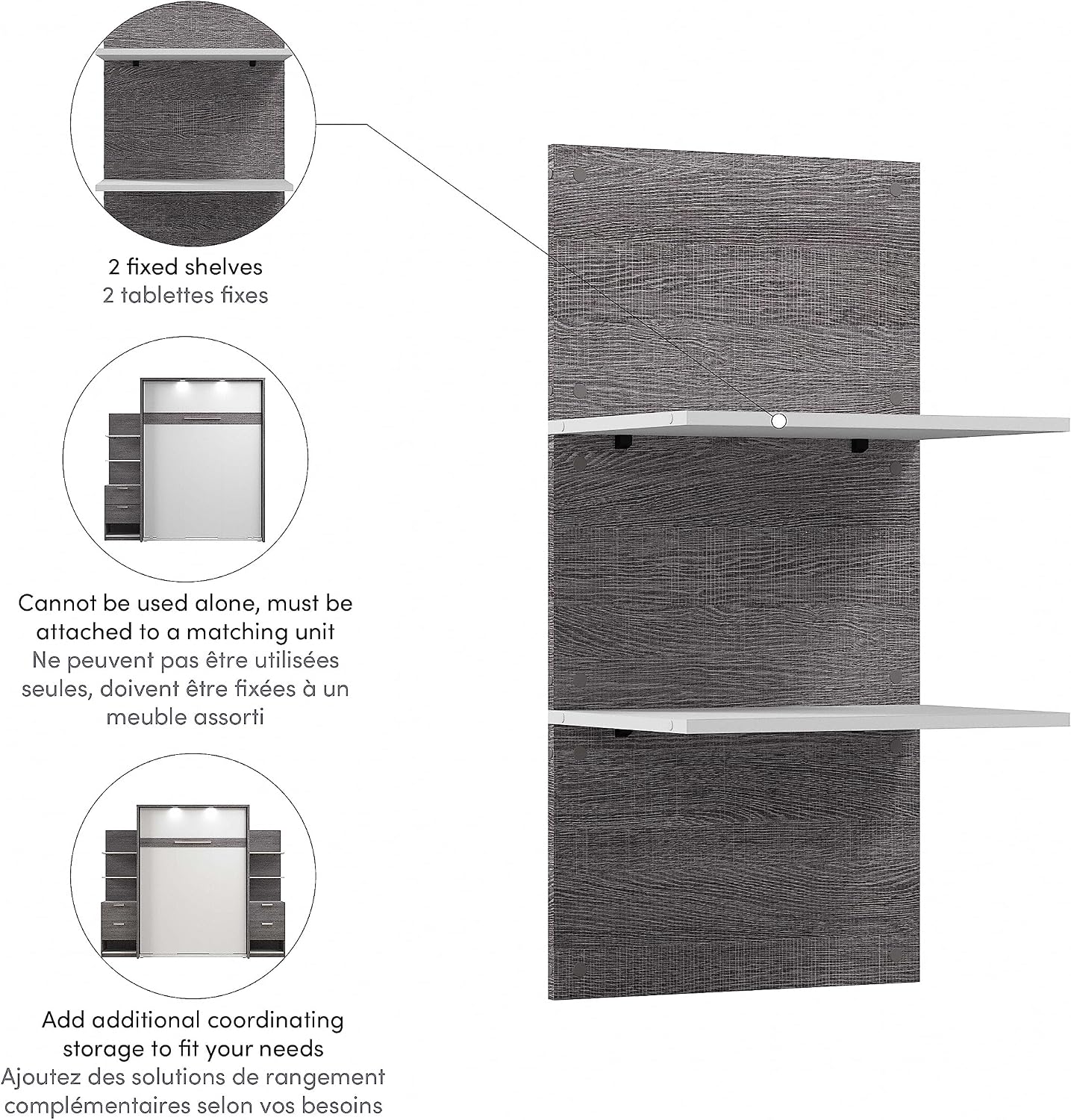 Bestar Cielo Floating Shelves, 20-inch Bark Gray and White Wardrobe Shelving for Walk-in Closet, Bedroom, Guest Room