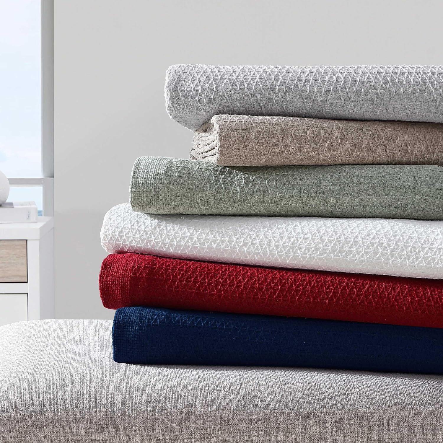 Nautica - Queen Blanket, Diamond Weave Cotton Bedding, Medium-Weight for All Seasons, Oeko-Tex Certified (Baird Navy)