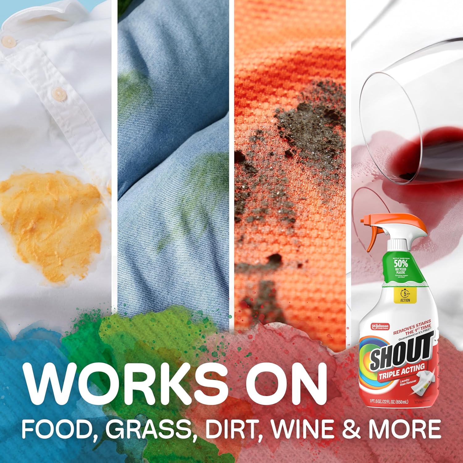 Shout Triple-Acting Laundry Stain Remover for Everyday Stains Liquid Refill, 60 Fl Oz