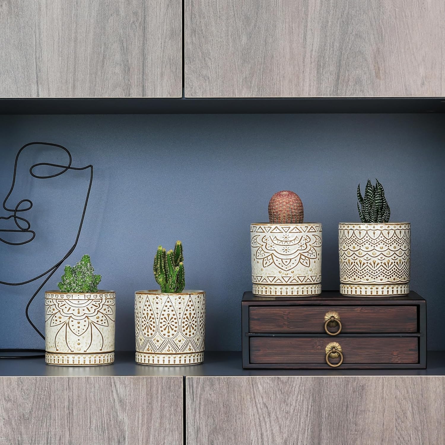 Gepege Ceramic Plant Pots, 6 Inch Indoor Planters with Drainage & Saucers
