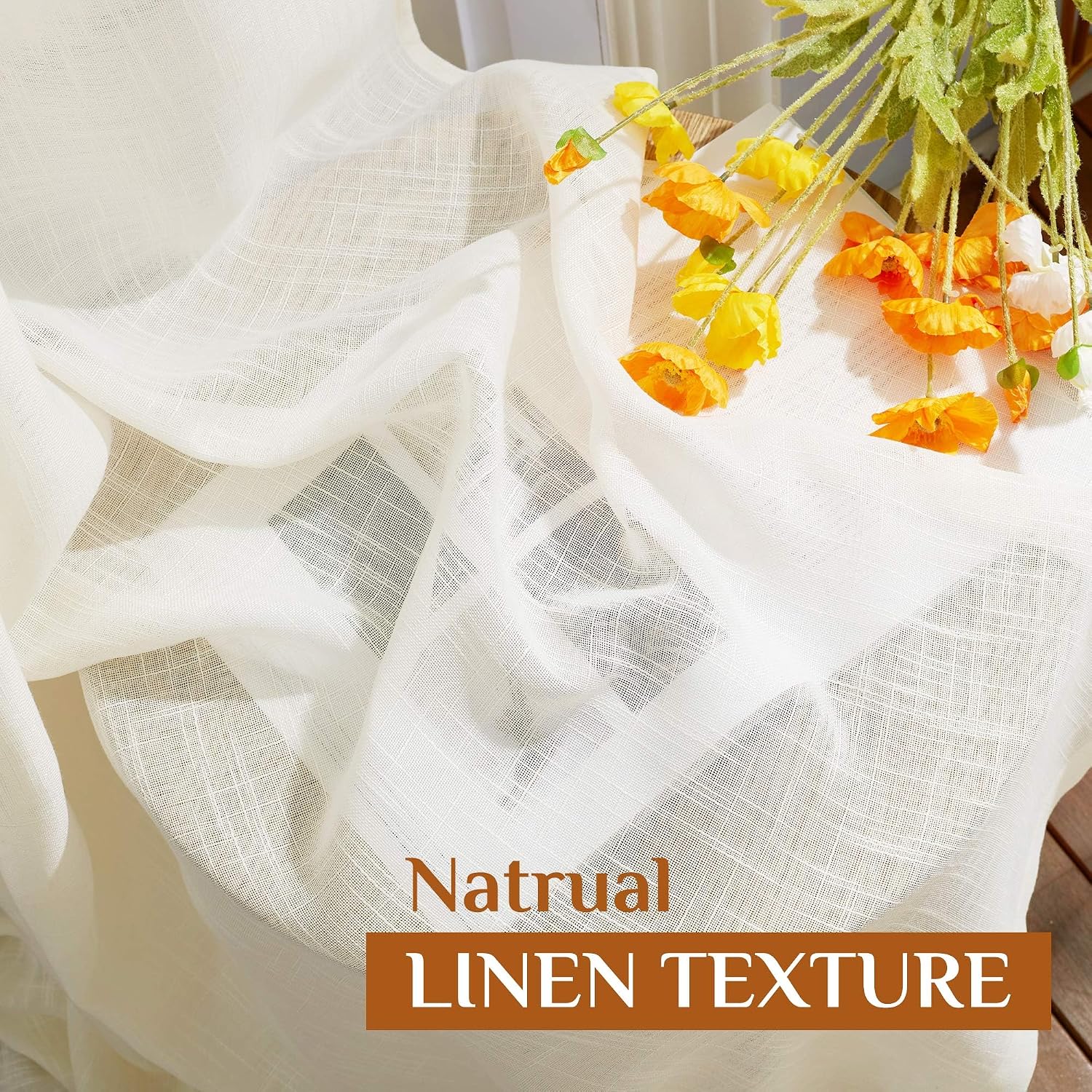NICETOWN Linen Curtains White Semi Sheer 72 inch Long for Windows, Privacy with Light Filtering Grommet Top Window Treatments for Bedroom/Living Room