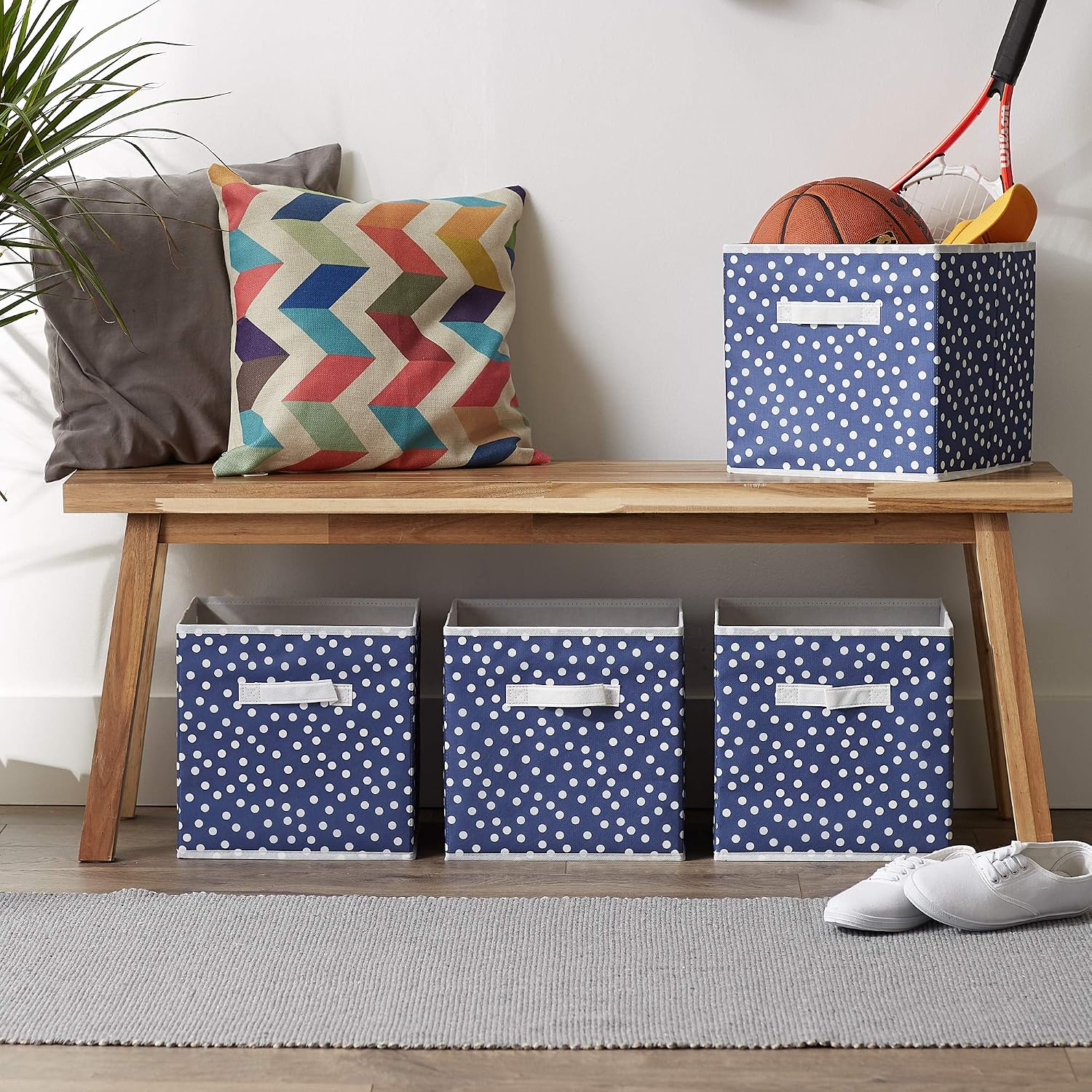 DII Woven Polyester Storage Bin, Polka Dot, White & Gold, Large Set of 2
