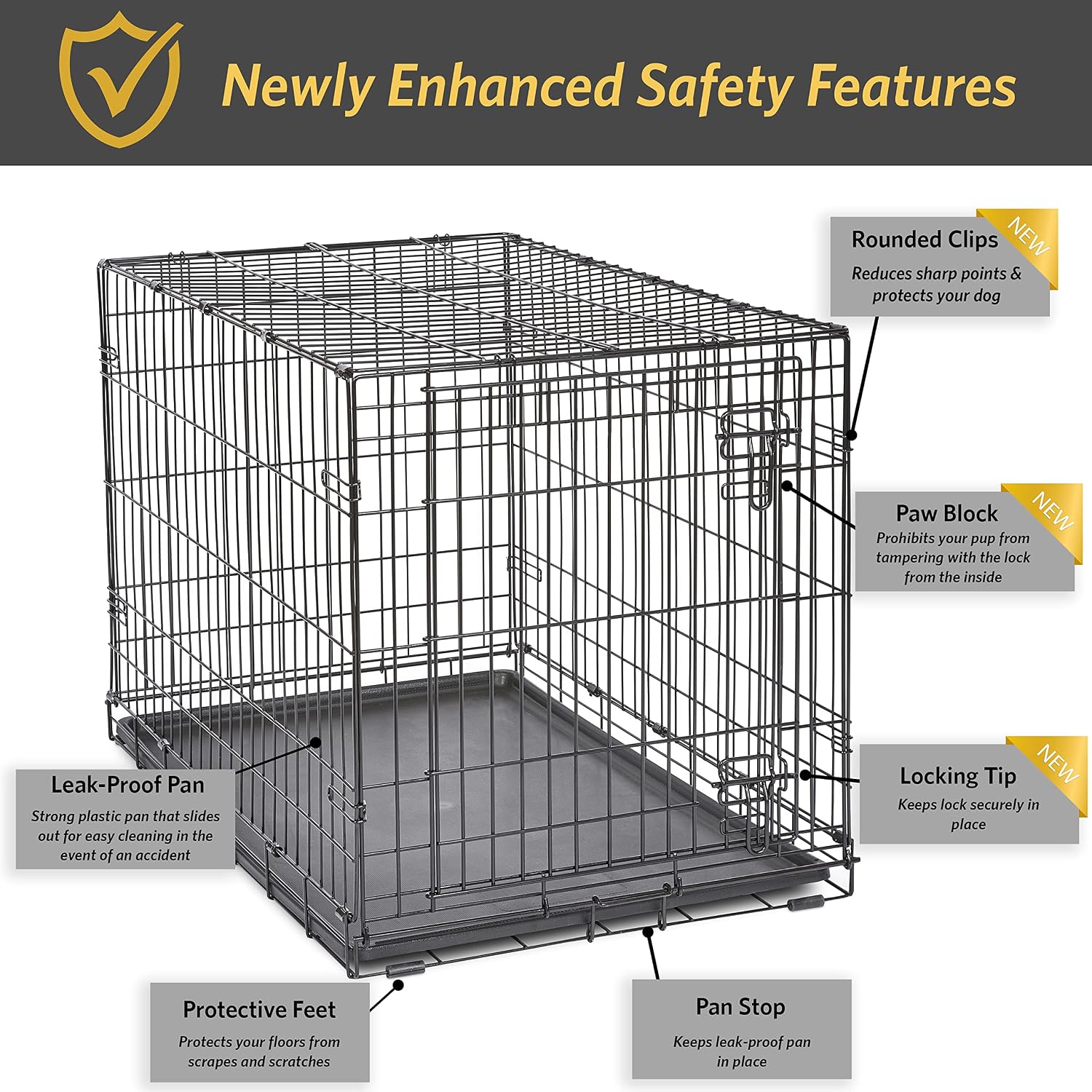 Midwest Homes for Pets 24-Inch New World Crate for Small Breeds, 12-20 lbs, Double Door Folding Dog Crate, Leak-Proof Tray & Secure Latches, Portable, Durable & Easy to Assemble