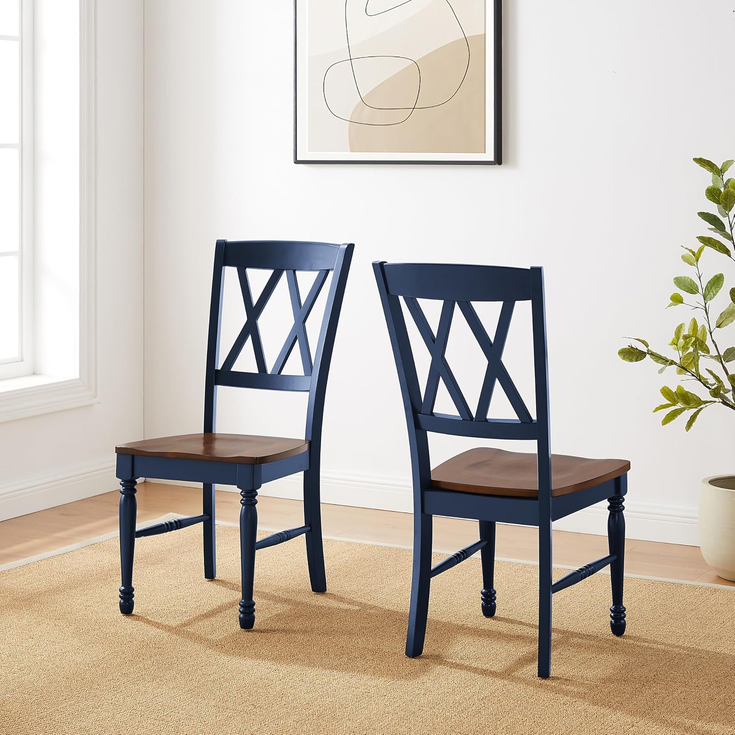 Crosley Furniture Shelby Traditional Wood X-Back Dining Room Chairs Set of 2, Kitchen Chair, Distressed White