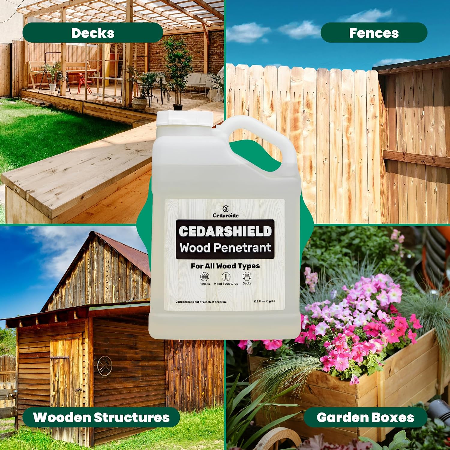 Cedarcide Cedarshield (1 Gallon) | Non-Toxic Wood Treatment and Stabilizer | Protects Wood from Moisture and Decay