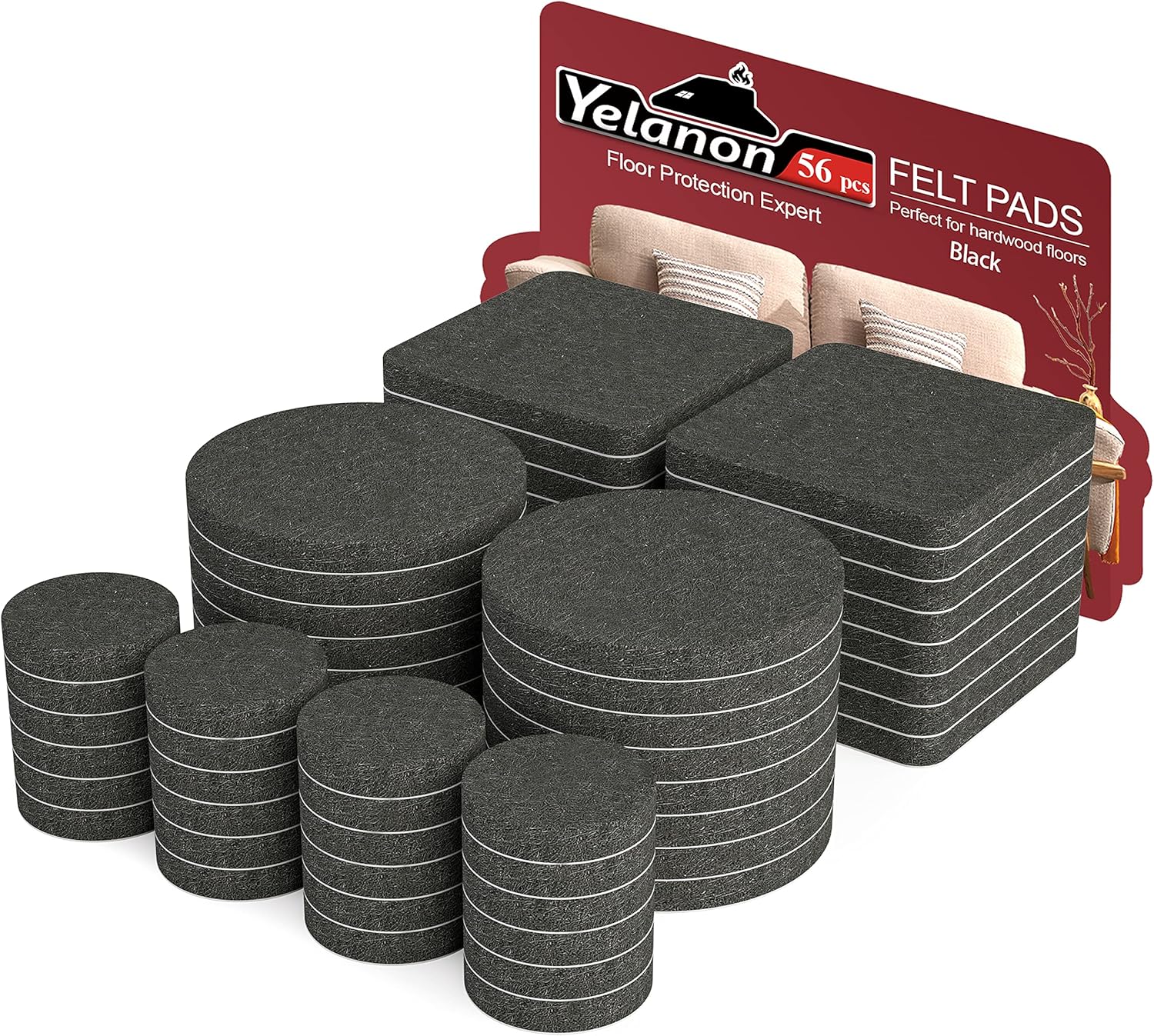 Yelanon Felt Furniture Pads 56 Pcs for Hardwood Floors Brown