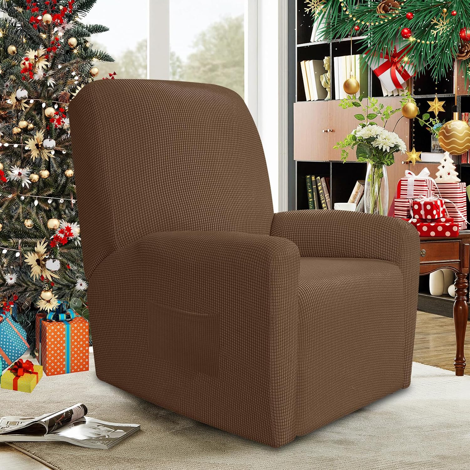 JIVINER Super Stretch Recliner Chair Covers 4 Pieces Sofa Slipcover for Reclining Chair Spandex Soft Recliner Slipcover with Pockets Recliner