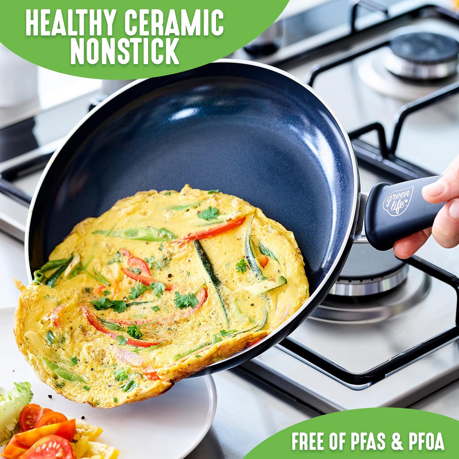 GreenLife Soft Grip Healthy Ceramic Nonstick, 15 Piece Cookware Pots and Pans Set, Induction, PFAS-Free, Dishwasher Safe, Turquoise