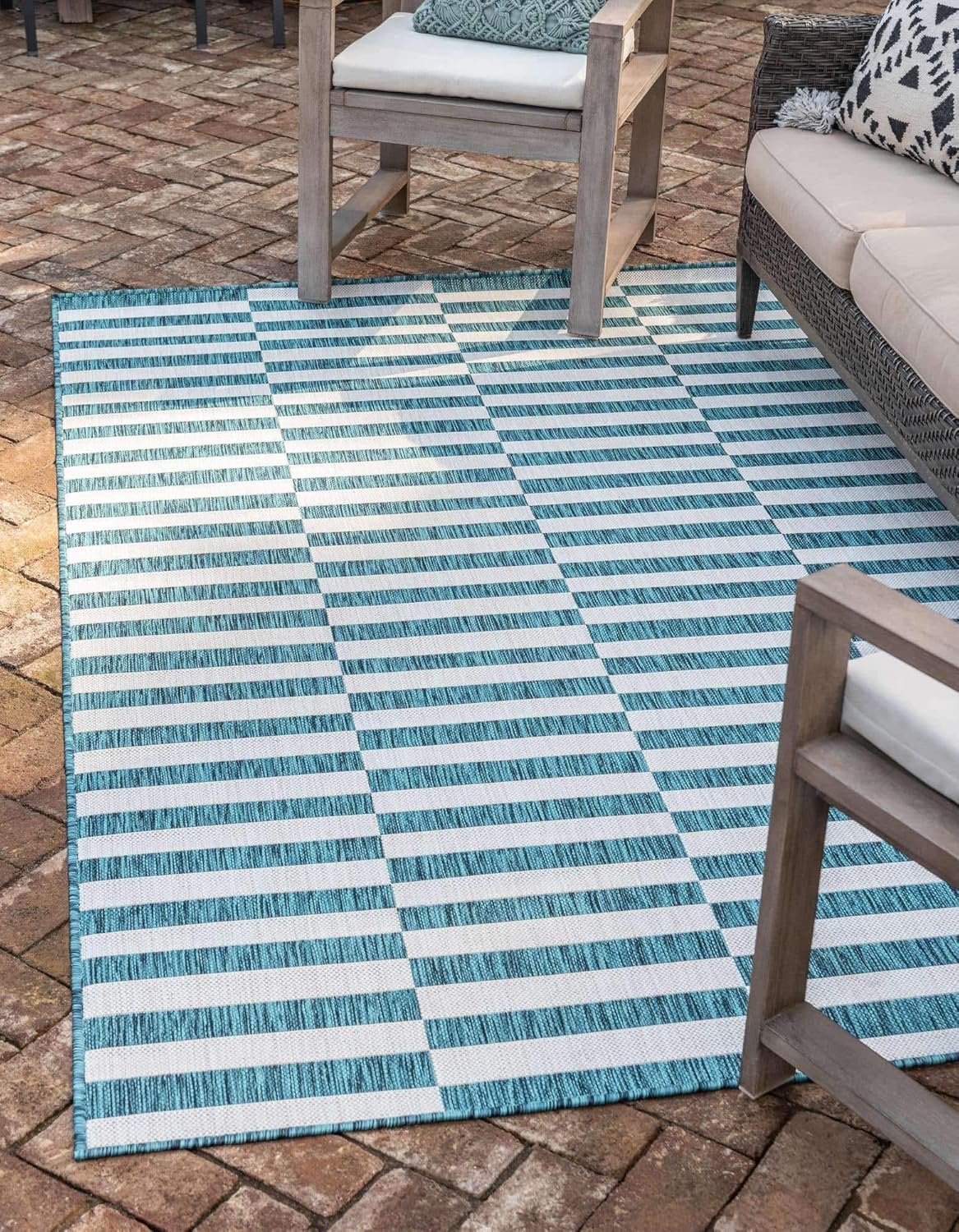 Unique Loom Outdoor Striped Collection Area Rug - Striped (7' 1" x 10' Rectangle, Taupe/Ivory)