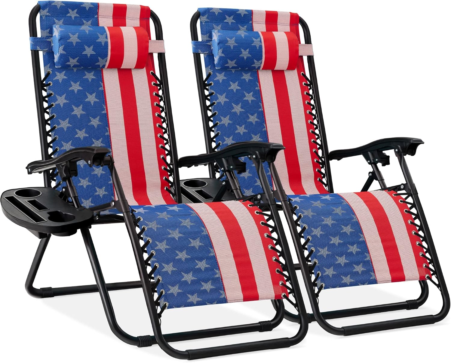 Best Choice Products Set of 2 Adjustable Steel Mesh Zero Gravity Lounge Chair Recliners w/Pillows and Cup Holder Trays - Light Blue