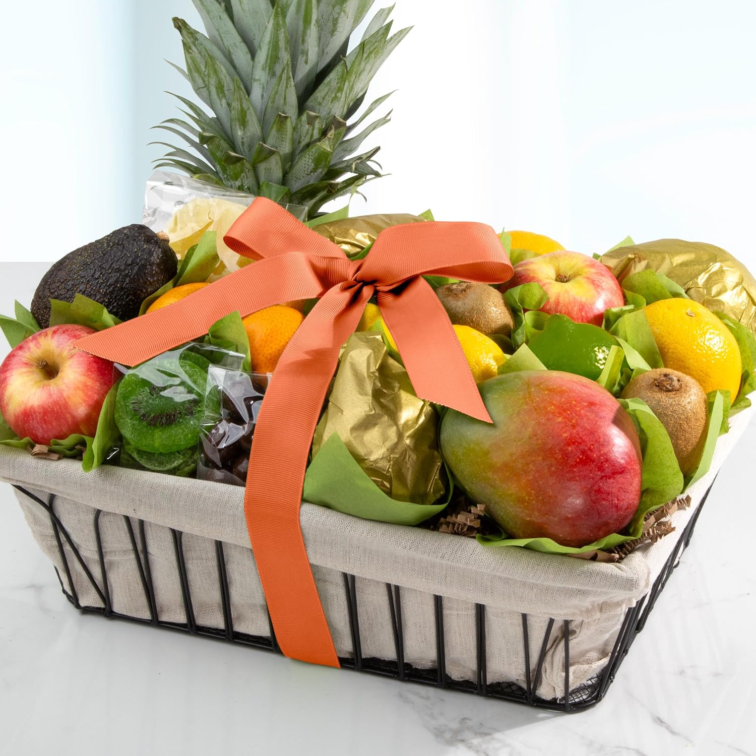A Gift Inside Fresh Fruit Basket with Tropical Fruit, Pears, Apples & Dried Fruit – Gourmet Fruit Gift Basket for Every Occasion
