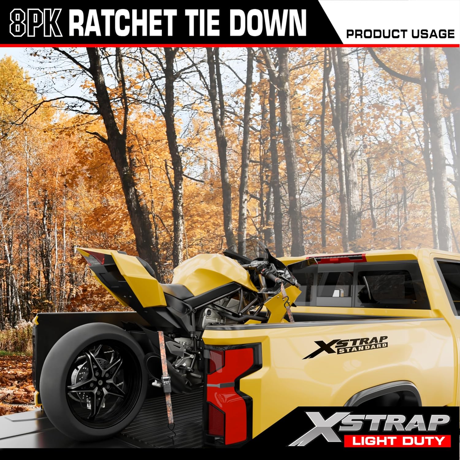 XSTRAP STANDARD 8-PK Ratchet Tie Down Straps, 1" x 10ft Cargo Strap, Yellow